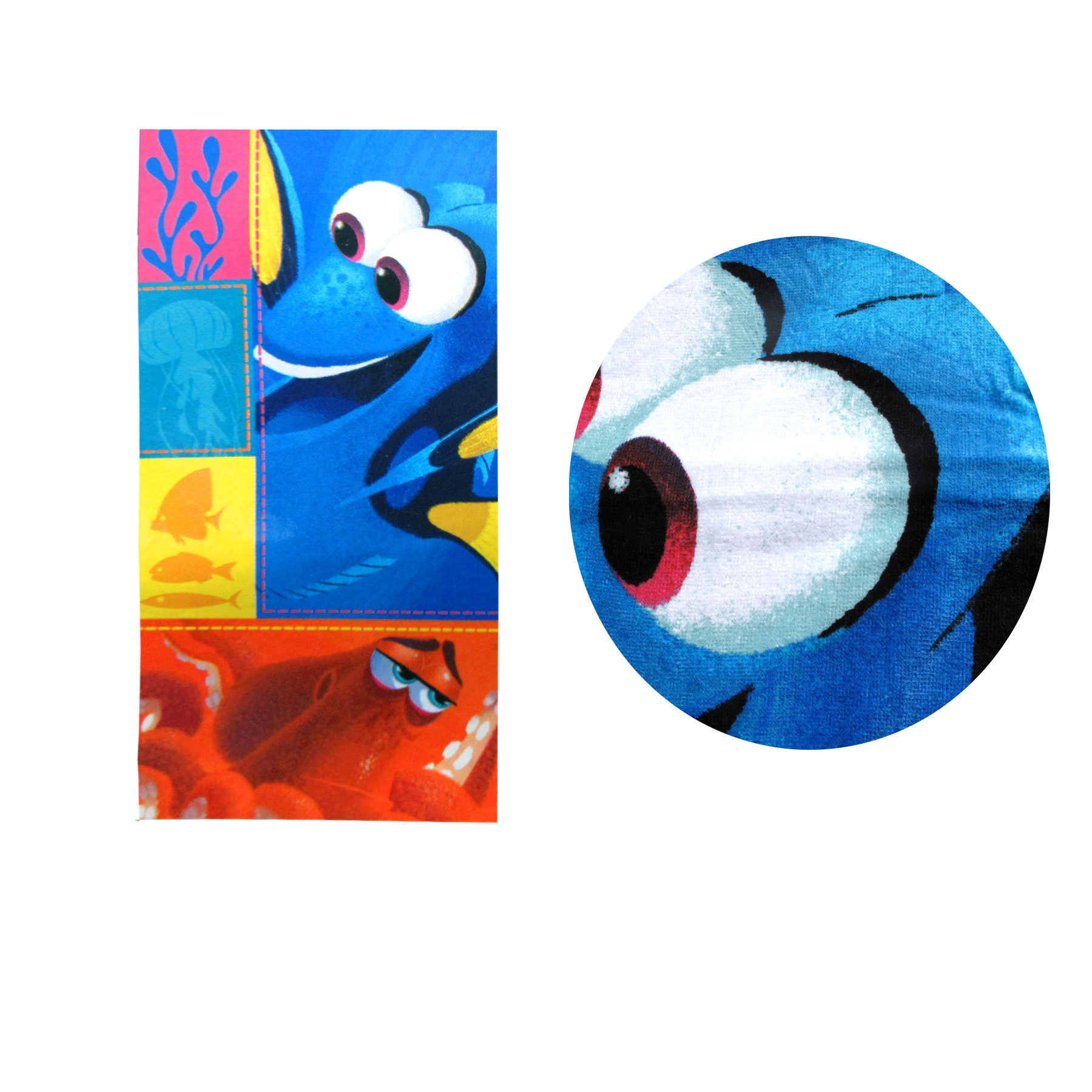 V442-CAP-TOWEL-FINDINGDORY-MULTI-RE-98483-00 Disney Cotton Bath / Beach Towel Finding Nemo Dory - Image 1