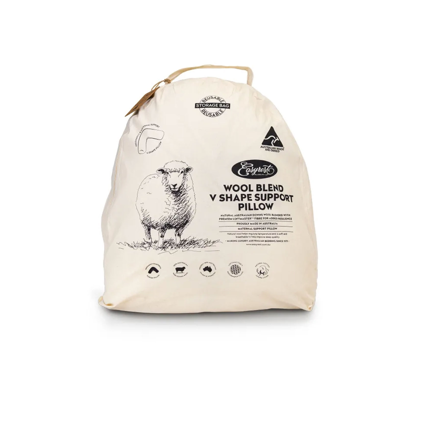 V442-ERT-PILLOW-WOOLBLEND-WHITE-TR-78065-00 Easyrest Wool Blend V Pillow in Fabric Bag - Image 1