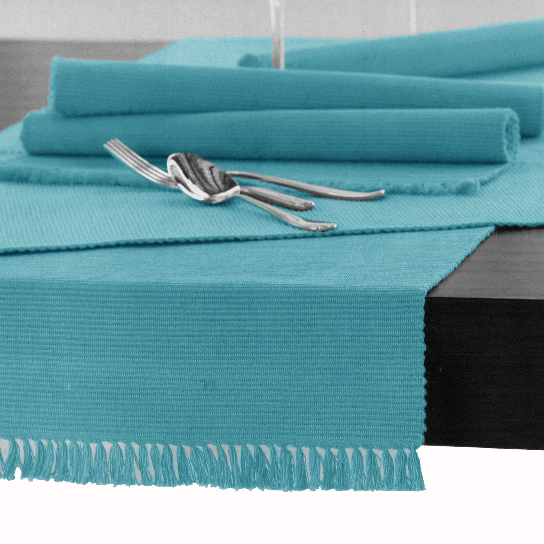 V442-GNA-TABLER-RIBBED-200CM-AQUA-141621-00 Hoydu Cotton Ribbed Table Runner 45cm x 200cm - AQUA - Image 1