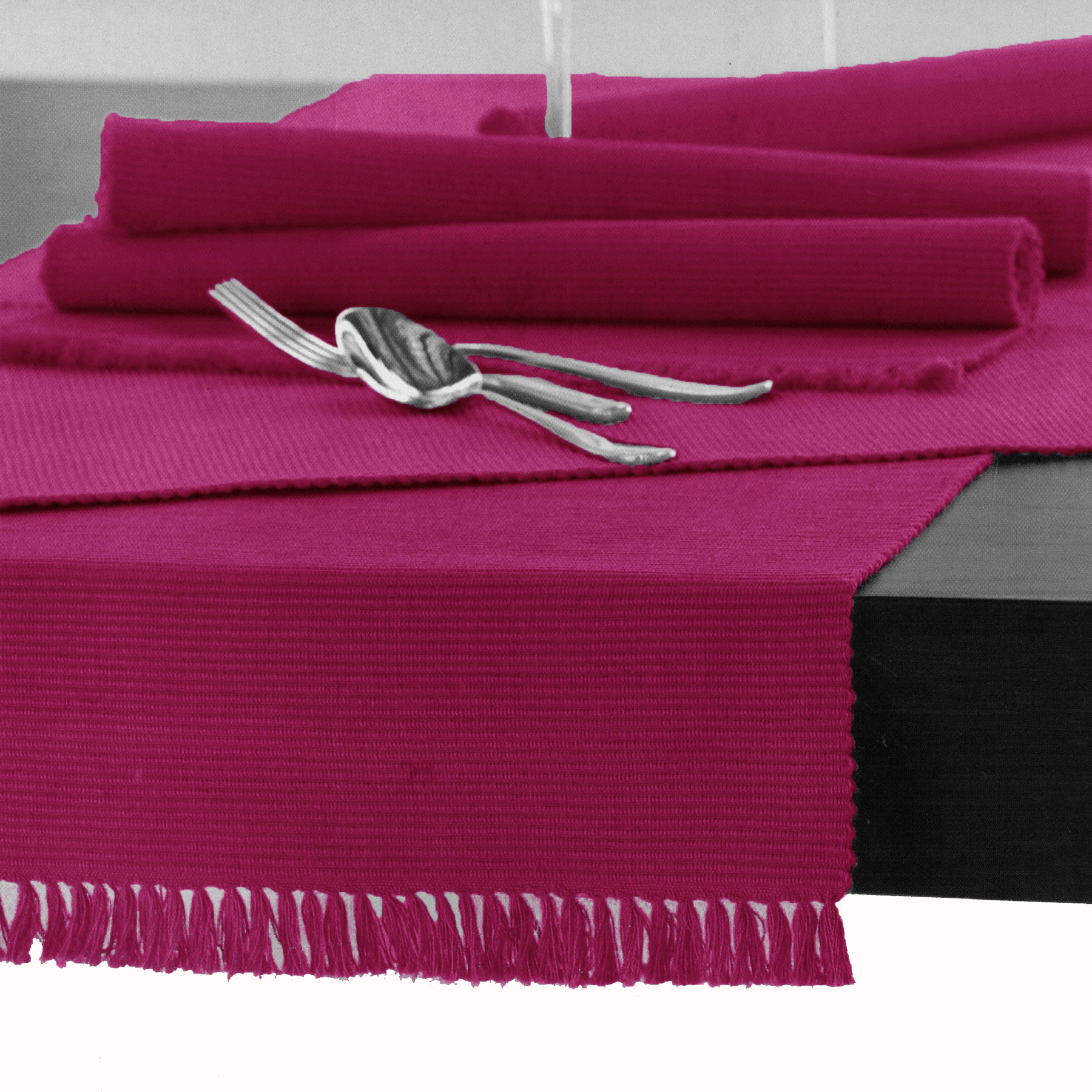 V442-GNA-TABLER-RIBBED-200CM-FUSCHIA-143845-00 Hoydu Cotton Ribbed Table Runner 45cm x 200cm - FUSCHIA - Image 1