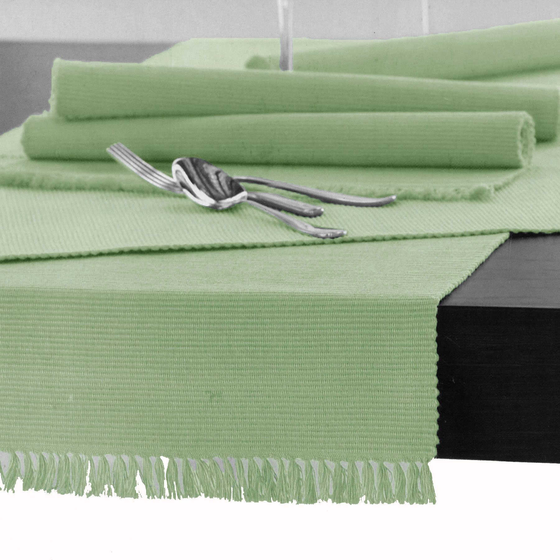 V442-GNA-TABLER-RIBBED-200CM-REEDGREEN-141623-00 Hoydu Cotton Ribbed Table Runner 45cm x 200cm - REED GREEN - Image 1