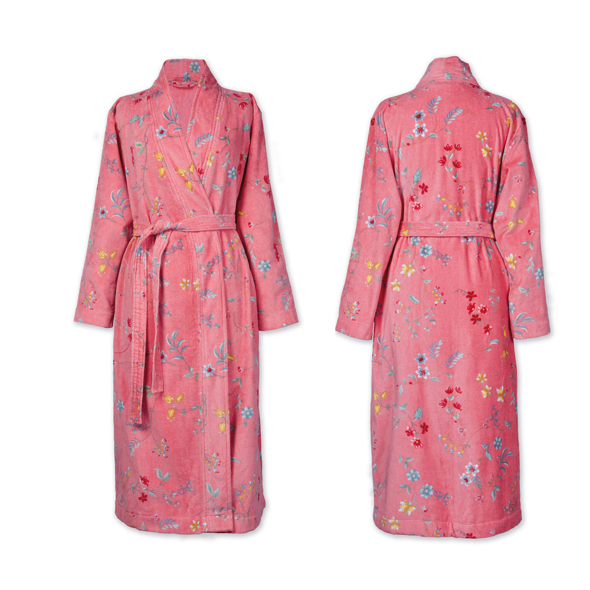 V442-HIN-BATHROBE-LESFLEURS-PINK-M-83266-00 PIP Studio Les Fleurs Cotton Bath Robe Pink M - Image 1