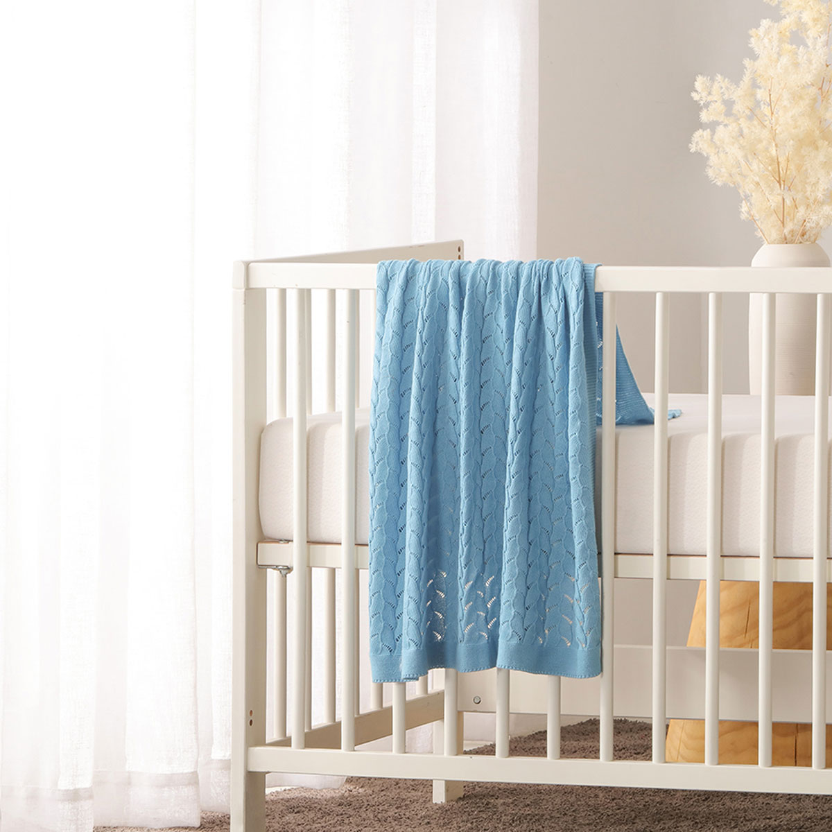 V442-HIN-BLANKET-LYLABABY-BLUE-CT-83746-00 Little Gem Lyla Blue Cotton Baby Blanket 75 x 100 cm - Image 1