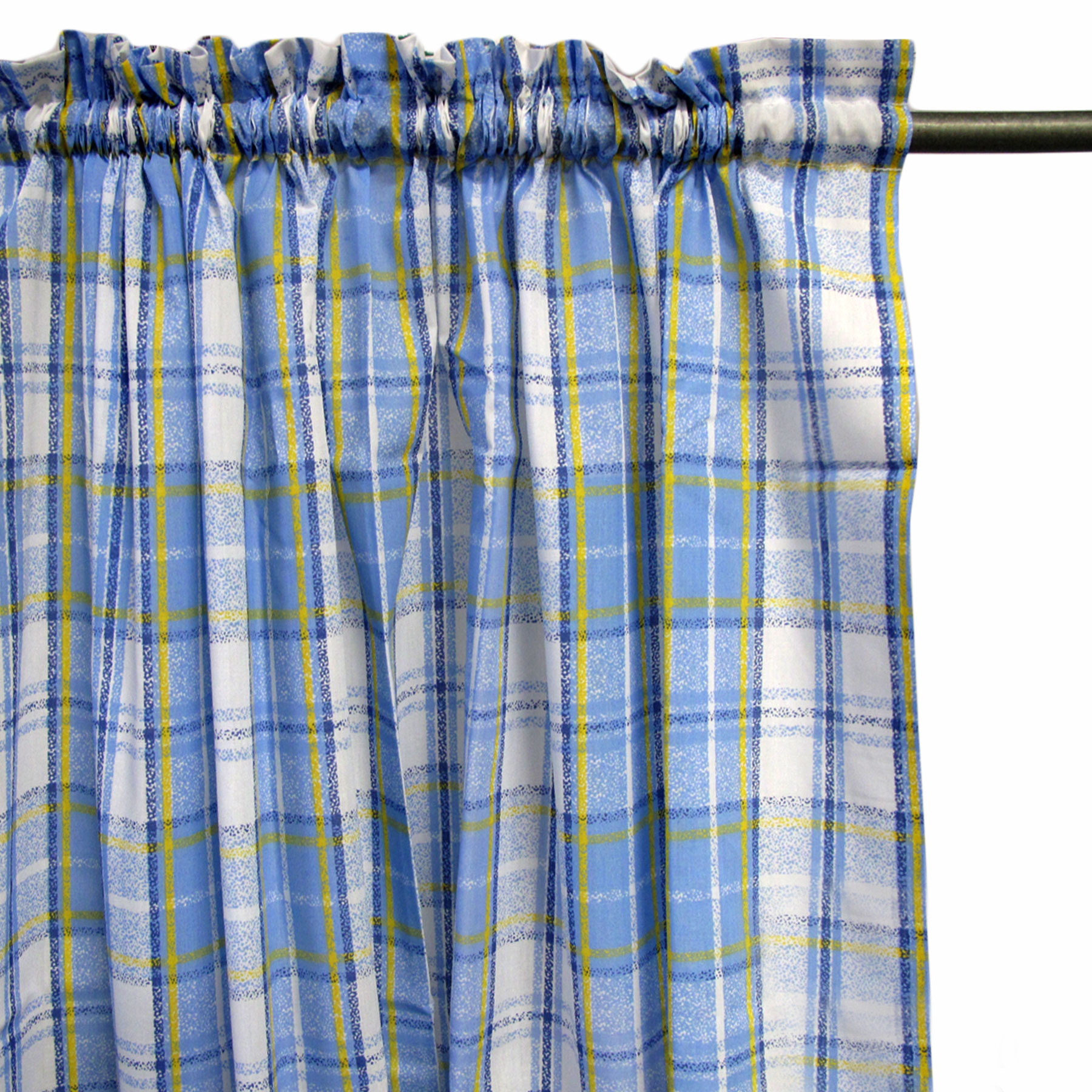 V442-HIN-CURTAIN-PRINTCHECKERED-BLUE-RE-82472-00 Home Innovations Pair of Polyester Cotton Rod Pocket Blue Checkered Curtains - Image 1