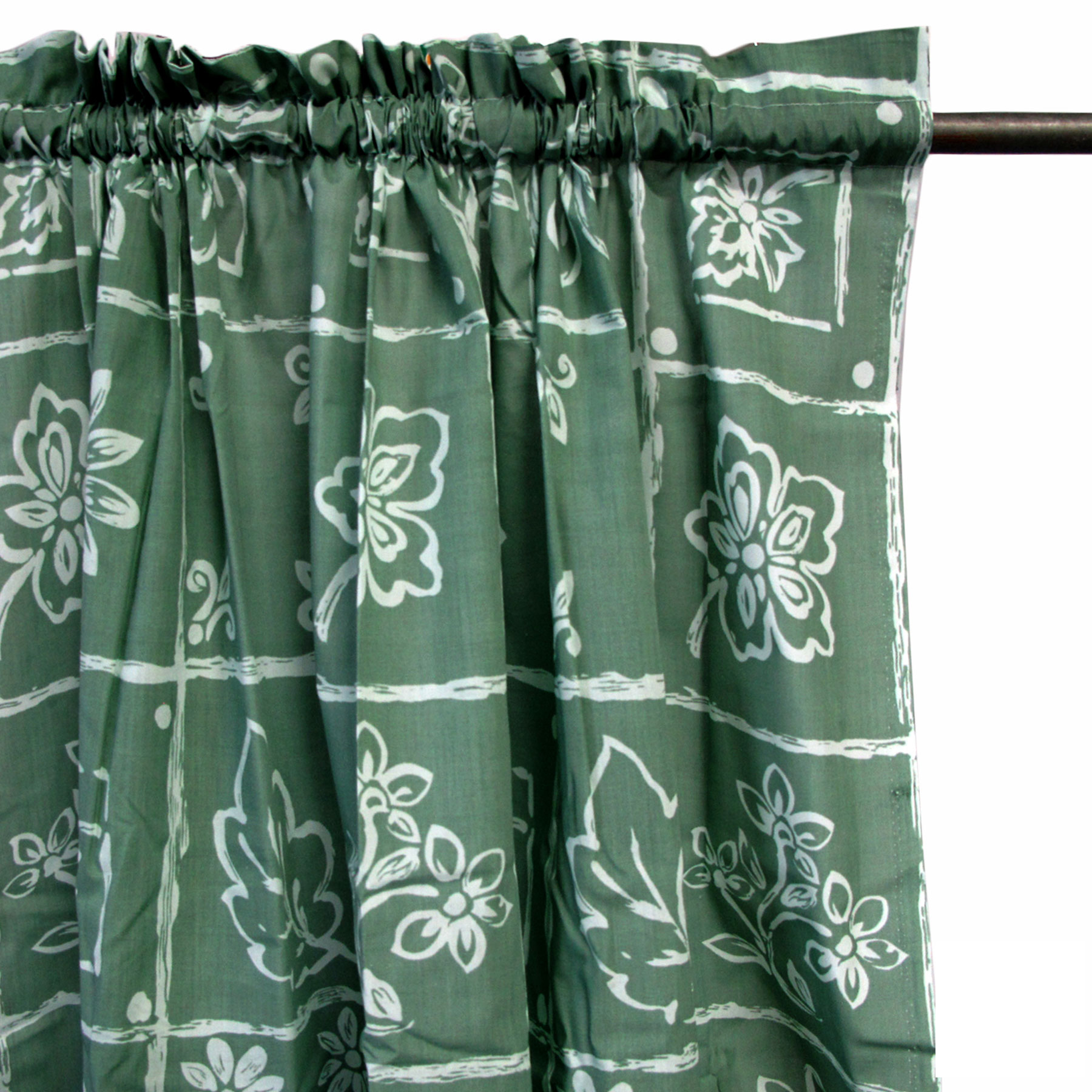 V442-HIN-CURTAIN-PRINTFLORAL-GREEN-RE-82469-00 Home Innovations Pair of Polyester Cotton Rod Pocket Green Floral Curtains - Image 1