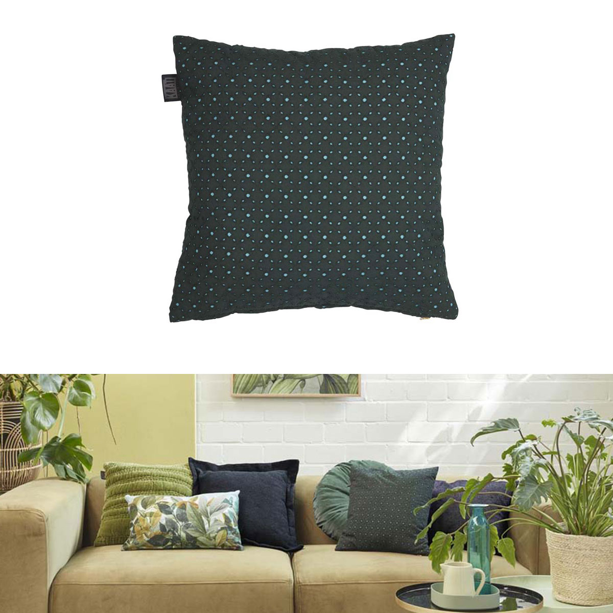 V442-HIN-CUSHION-CHELSY-GREEN-SQ-83402-00 Bedding House Chelsy Green Square Filled Cushion 40cm x 40cm - Image 1