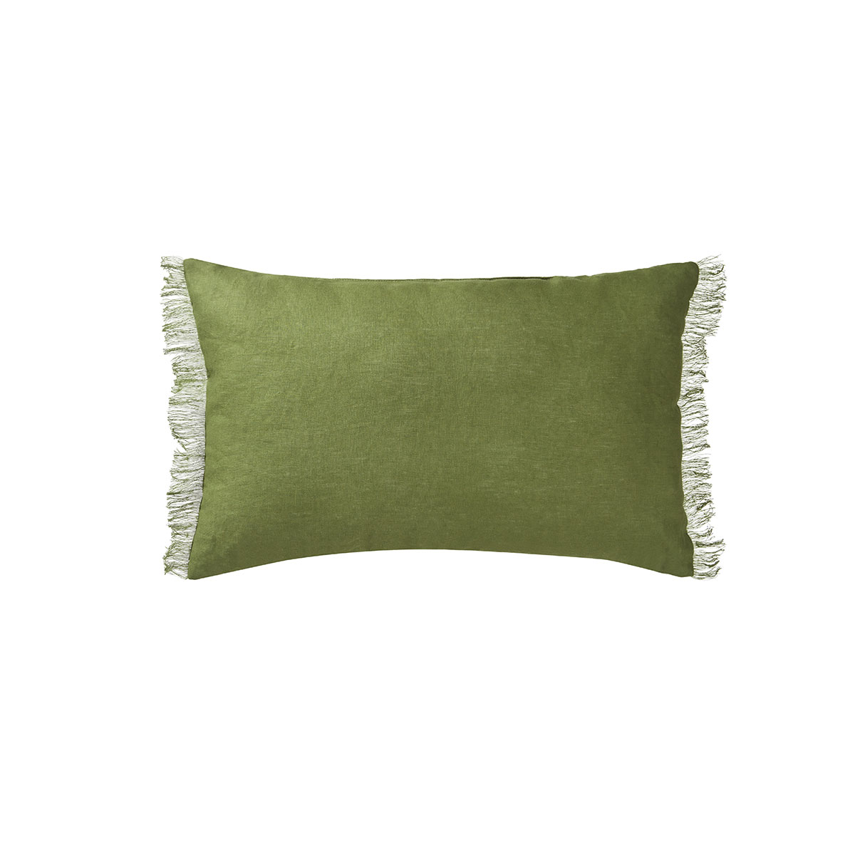 V442-HIN-CUSHION-FRENCHLINEN-OLIVE-RE-185233-00 Vintage Design Homewares Olive French Linen Filled Cushion Oblong - 35cm x 55cm - Image 1