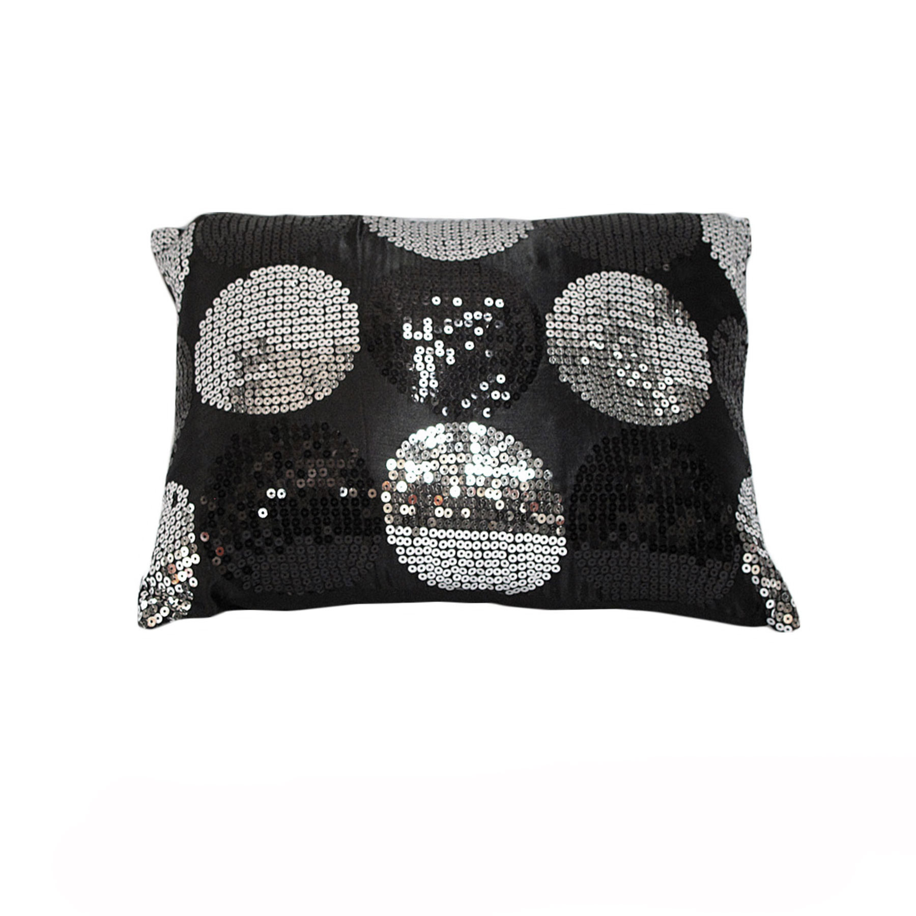 V442-HIN-CUSHION-SEQUINED-BLACK-RE-82433-00 Sequined Black Silver Breakfast Filled Cushion - Image 1