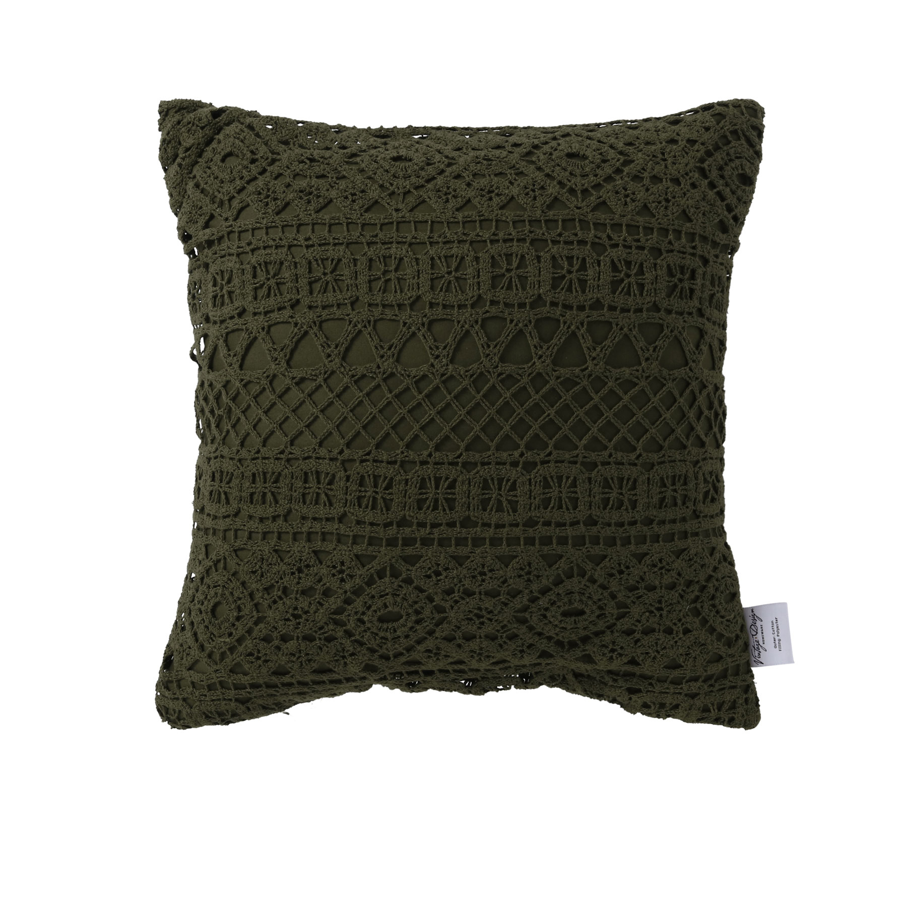 V442-HIN-CUSHIONC-TENILLE-OLIVE-SQ-82463-00 Vintage Design Homewares Tenille Olive Cotton Lace Cushion Cover - Image 1