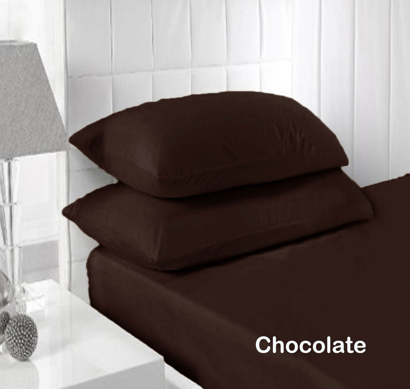 V442-HIN-FITTEDSS-250TC-CHOC-SB-82421-00 Accessorize 250TC Fitted Sheet Set Chocolate - Single - Image 1