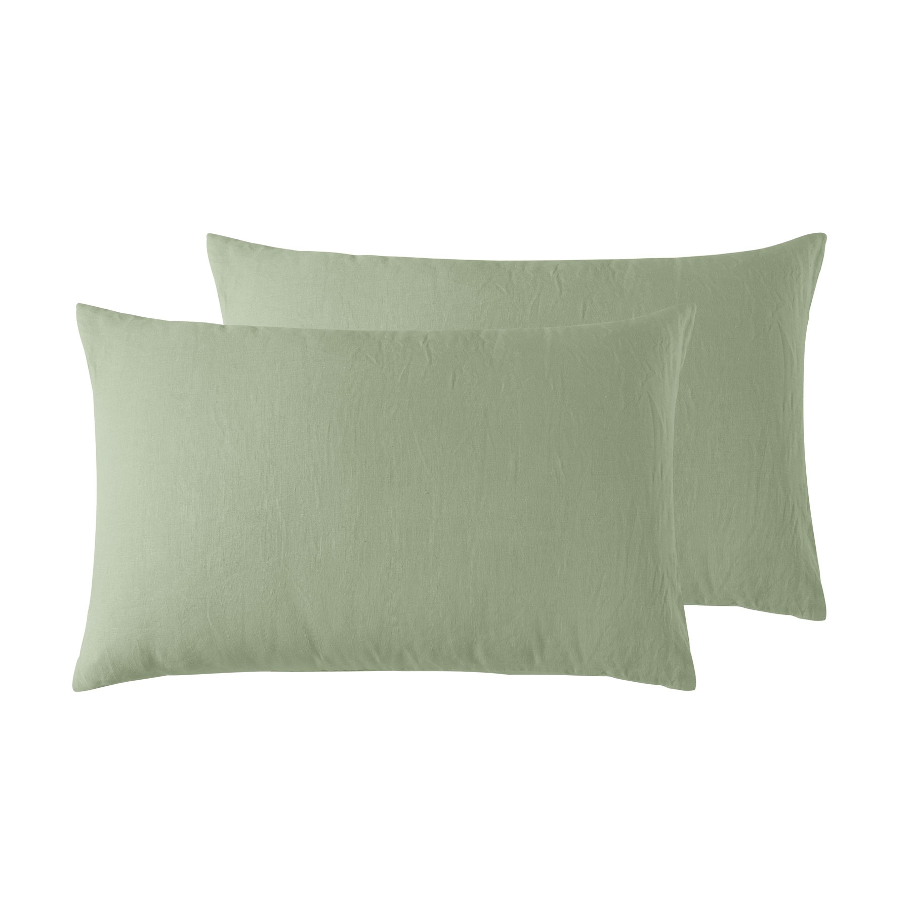 V442-HIN-PILLOWC-LINEN-SAGE-ST-82353-00 Vintage Design Homewares Pair of 100% Linen Standard Pillowcases Sage - Image 1