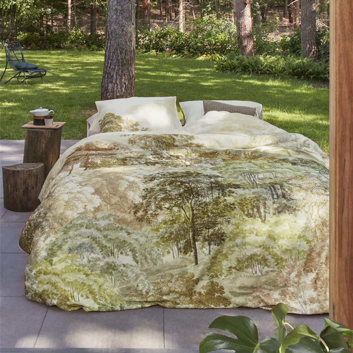 V442-HIN-QUILTCS-ARCADIA-GREEN-QS-83595-00 Bedding House Arcadia Green Cotton Sateen Quilt Cover Set Queen - Image 1