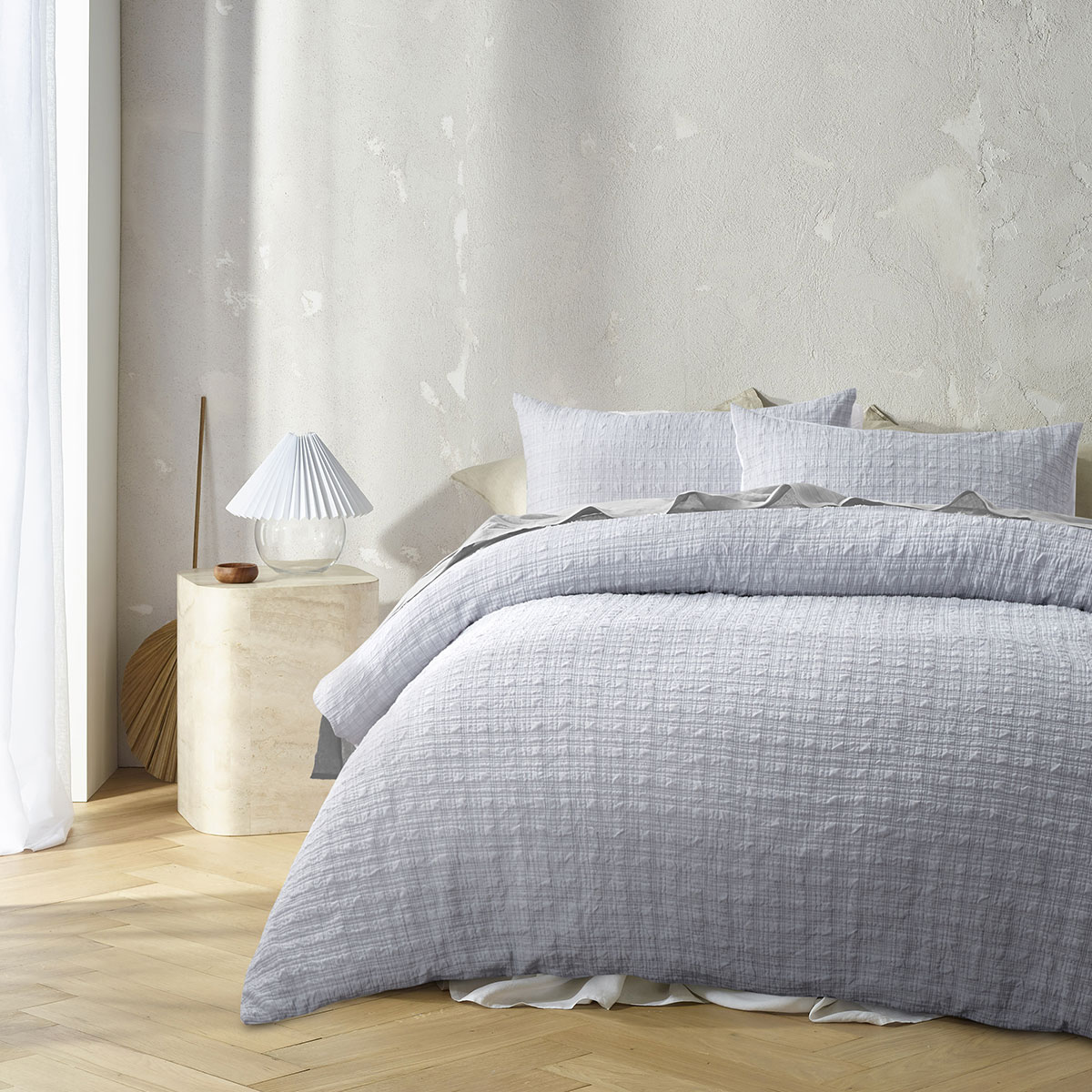 V442-HIN-QUILTCS-AUGUSTA-GREY-QS-202502280906-00 Accessorize Augusta Grey Ruched Quilt Cover Set Queen - Image 1