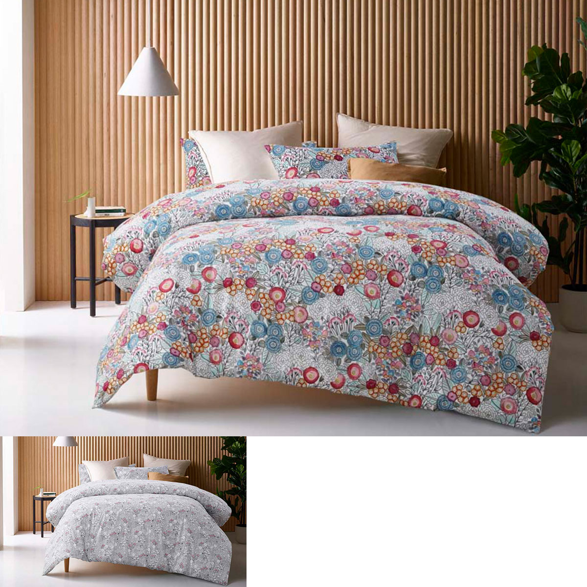 V442-HIN-QUILTCS-COTTONAMARA-BLUE-QS-90061-00 Accessorize Amara Washed Cotton Printed Reversible Quilt Cover Set Queen - Image 1