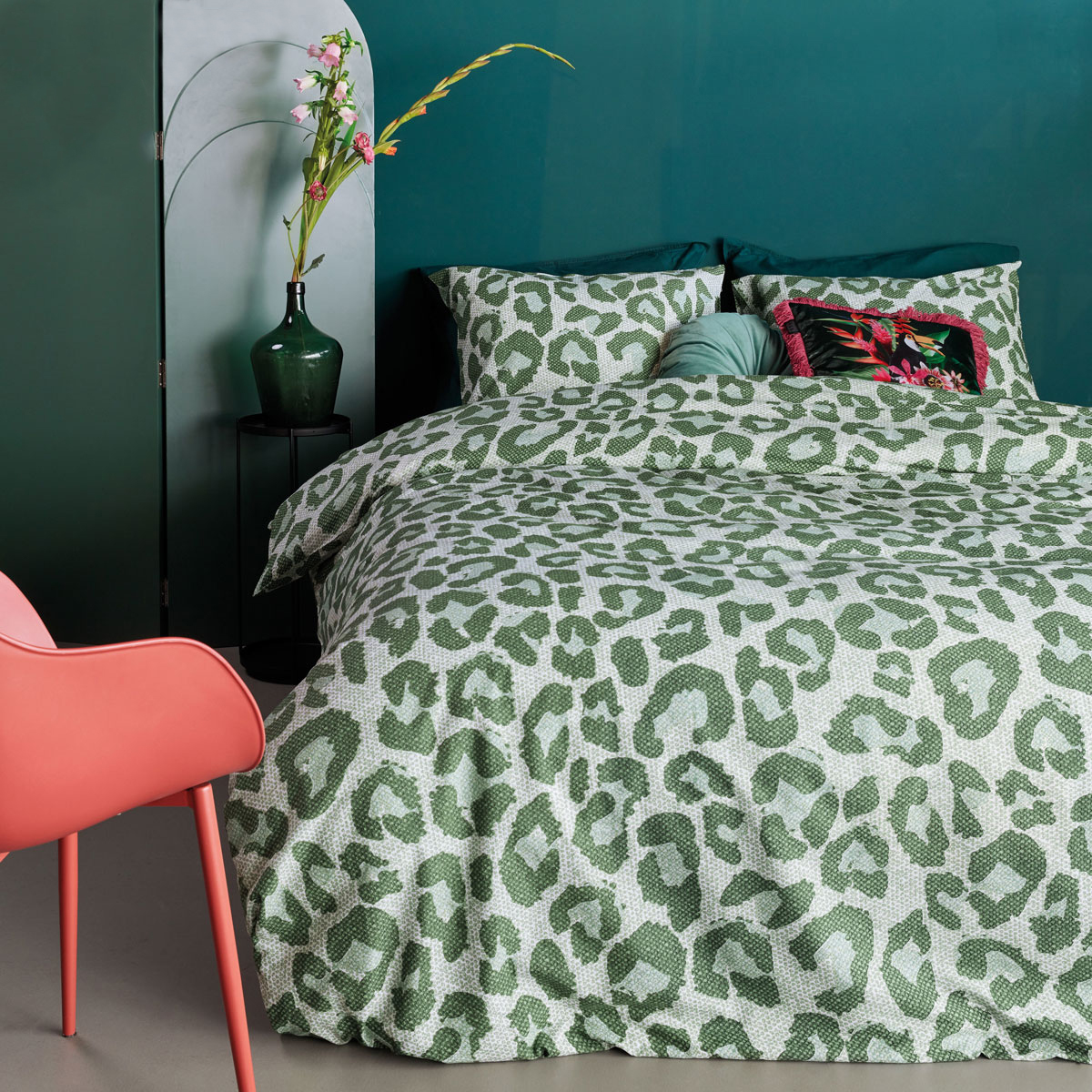 V442-HIN-QUILTCS-FABRICE-GREEN-KI-83201-00 Bedding House Fabrice Green Cotton Quilt Cover Set King - Image 1