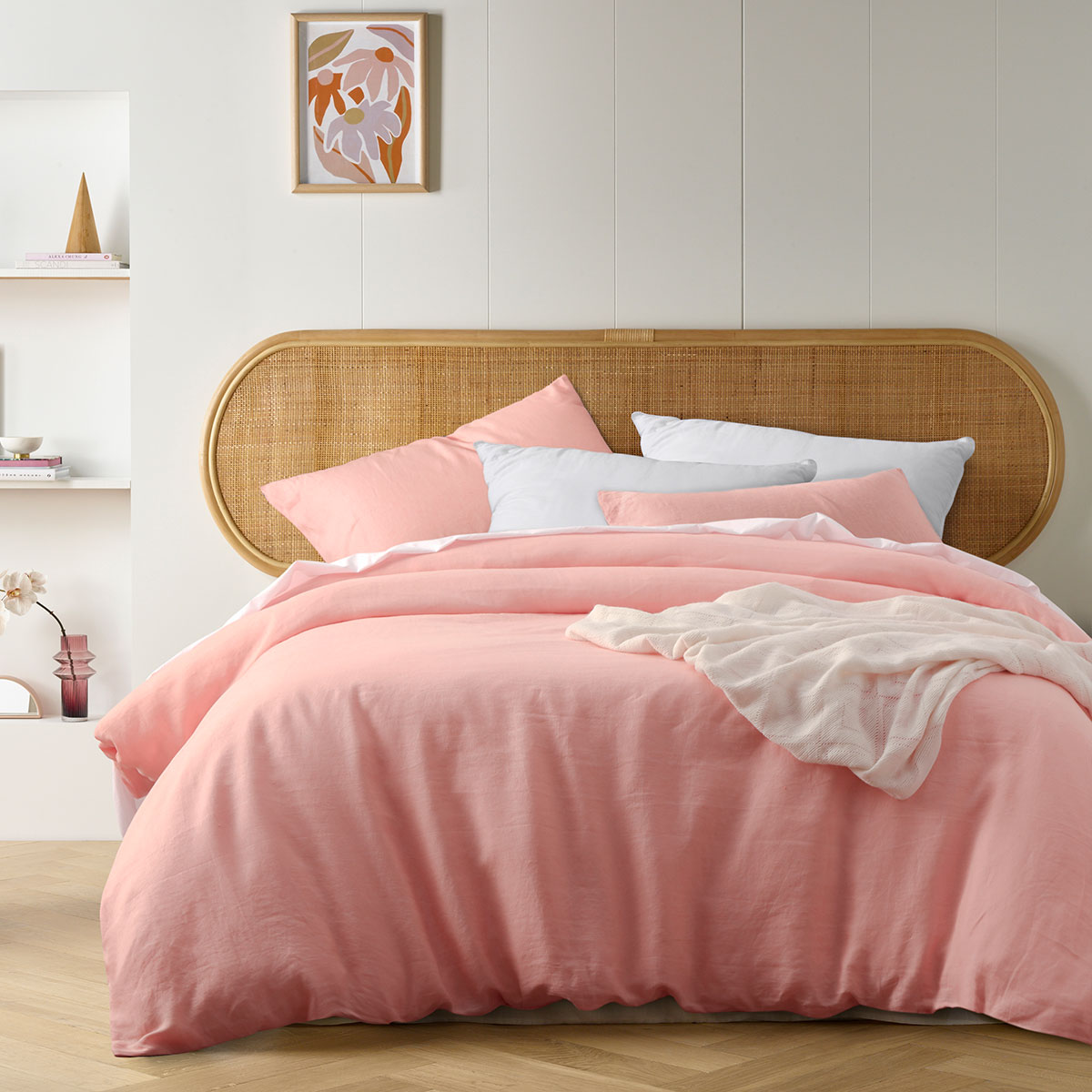 V442-HIN-QUILTCS-FRENCHLINEN-PEACH-QS-83494-00 Vintage Design Homewares Peach French Linen Quilt Cover Set Queen - Image 1