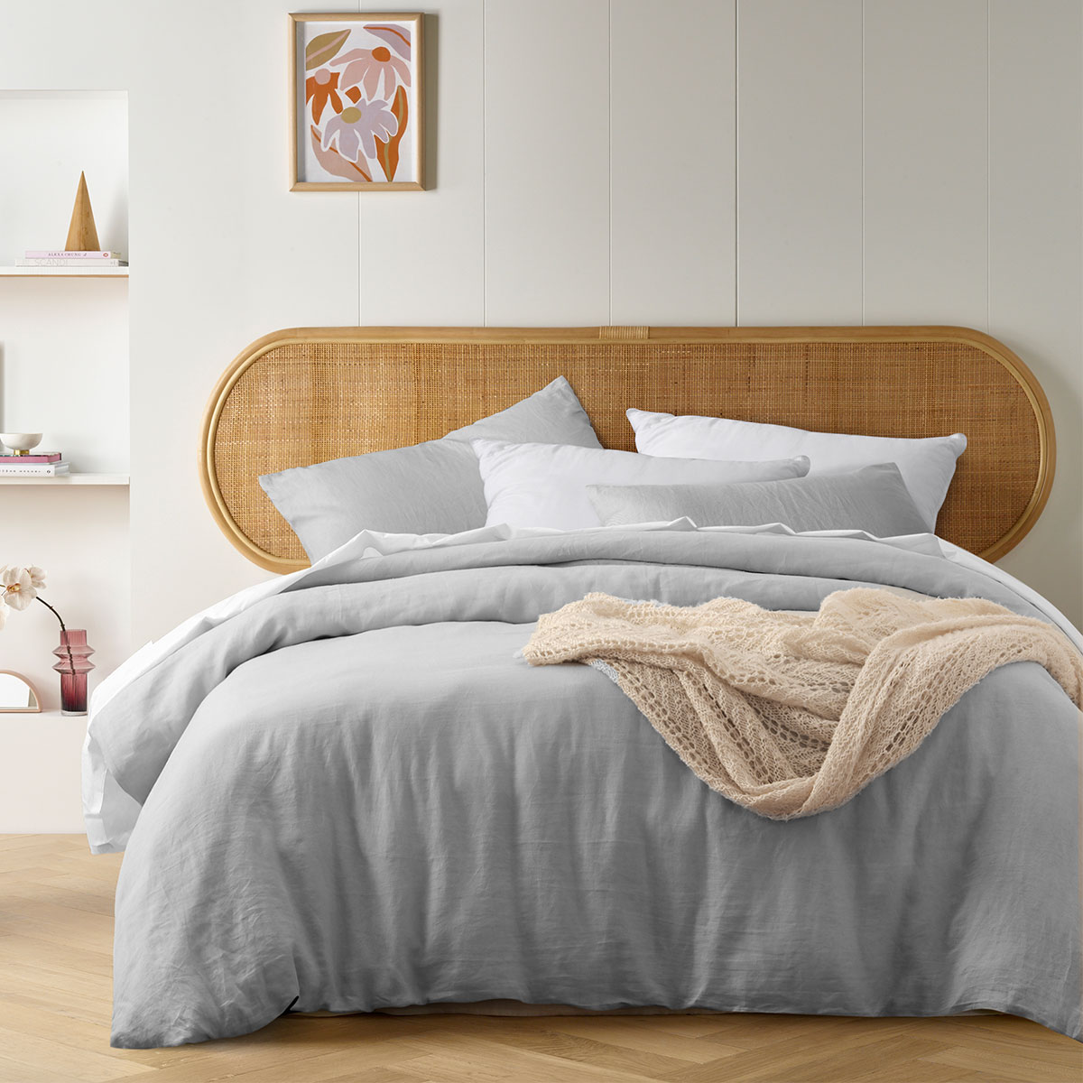 V442-HIN-QUILTCS-FRENCHLINEN-SILVER-KI-83499-00 Vintage Design Homewares Silver French Linen Quilt Cover Set King - Image 1