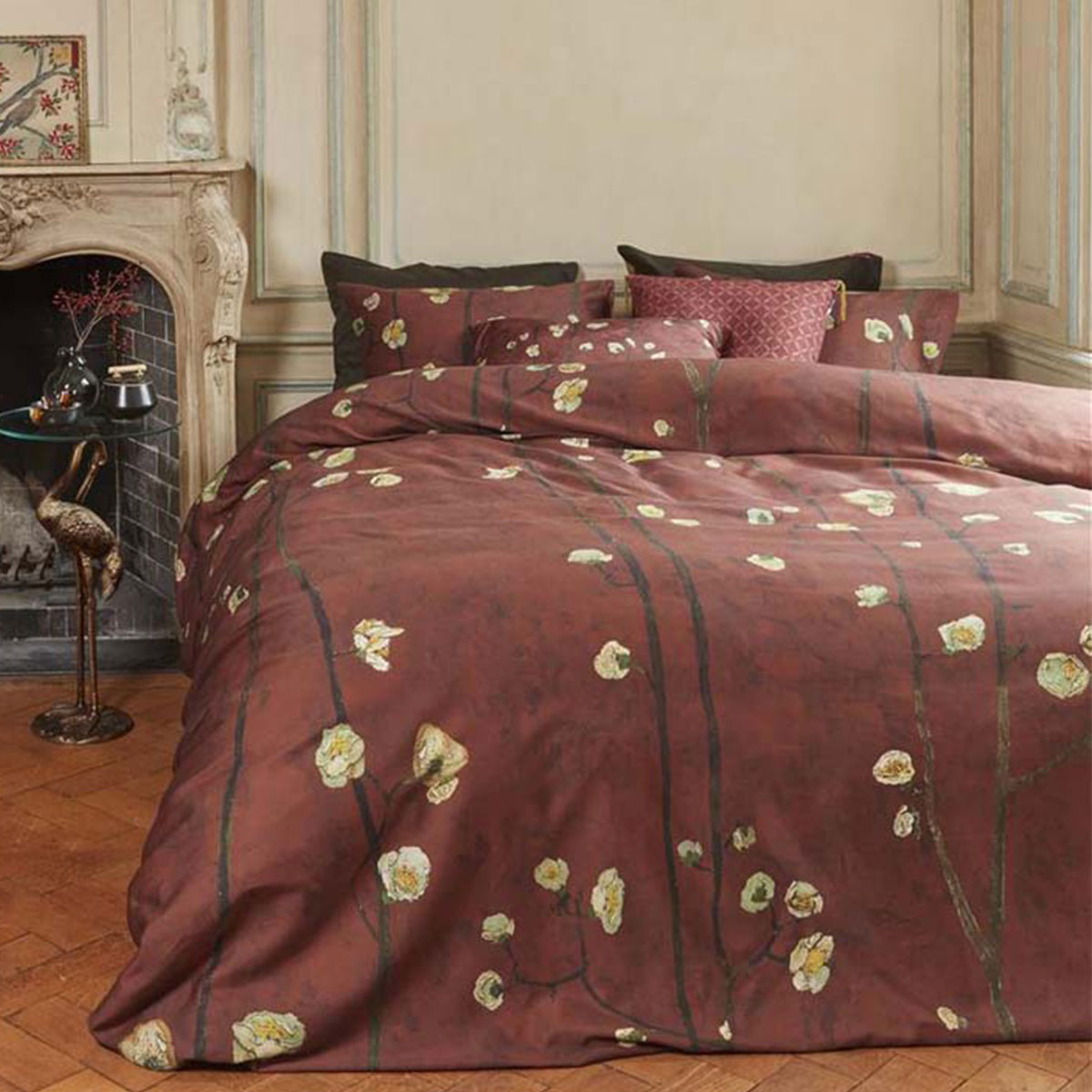 V442-HIN-QUILTCS-PLUMBLOSSOMS-RED-QS-158453-00 Bedding House Van Gogh Plum Blossoms Red Cotton Sateen Quilt Cover Set Queen - Image 1