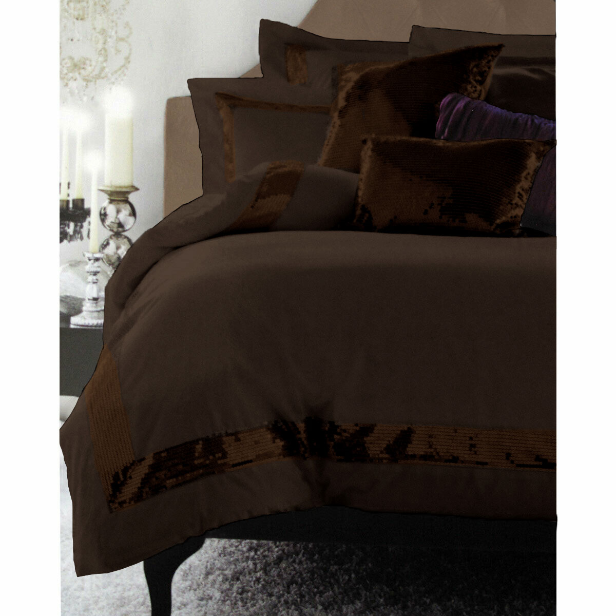 V442-HIN-QUILTCS-SEQUINS-CHOCOLATE-KI-83361-00 Accessorize Sequins Chocolate Quilt Cover Set King - Image 1