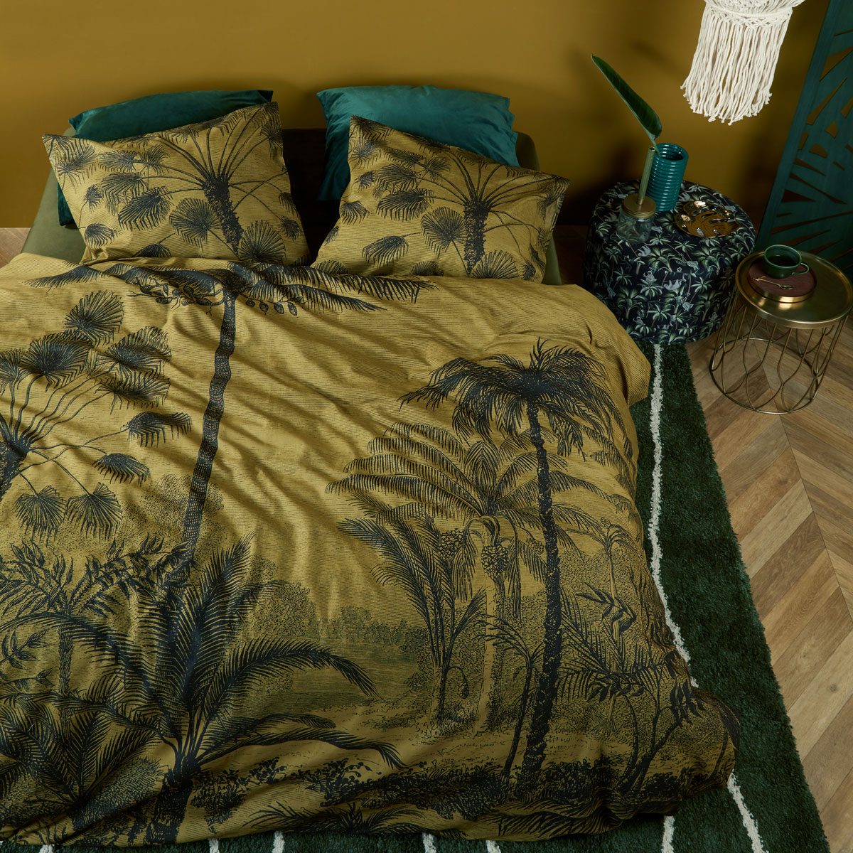 V442-HIN-QUILTCS-TOURDUMONDE-OCHRE-KI-83099-00 Bedding House Tour du Monde Ochre Cotton Quilt Cover Set King - Image 1