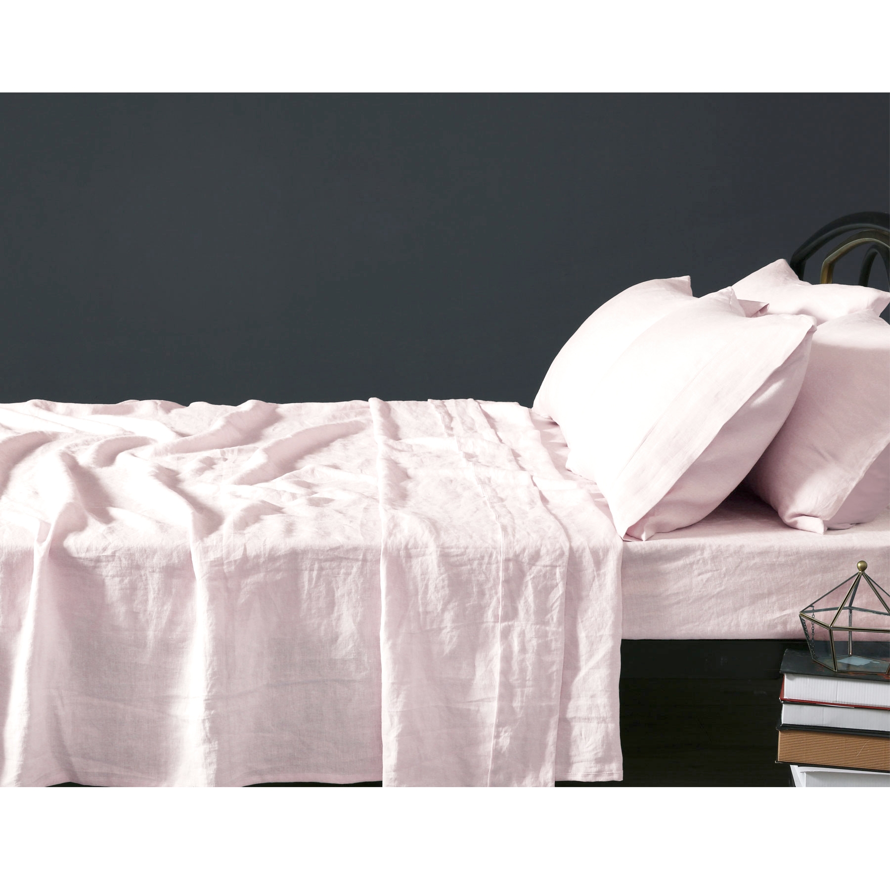 V442-HIN-SHEETS-LINEN-BLUSH-KI-83034-00 Vintage Design Homewares 100% Linen Blush Sheet Set KING - Image 1