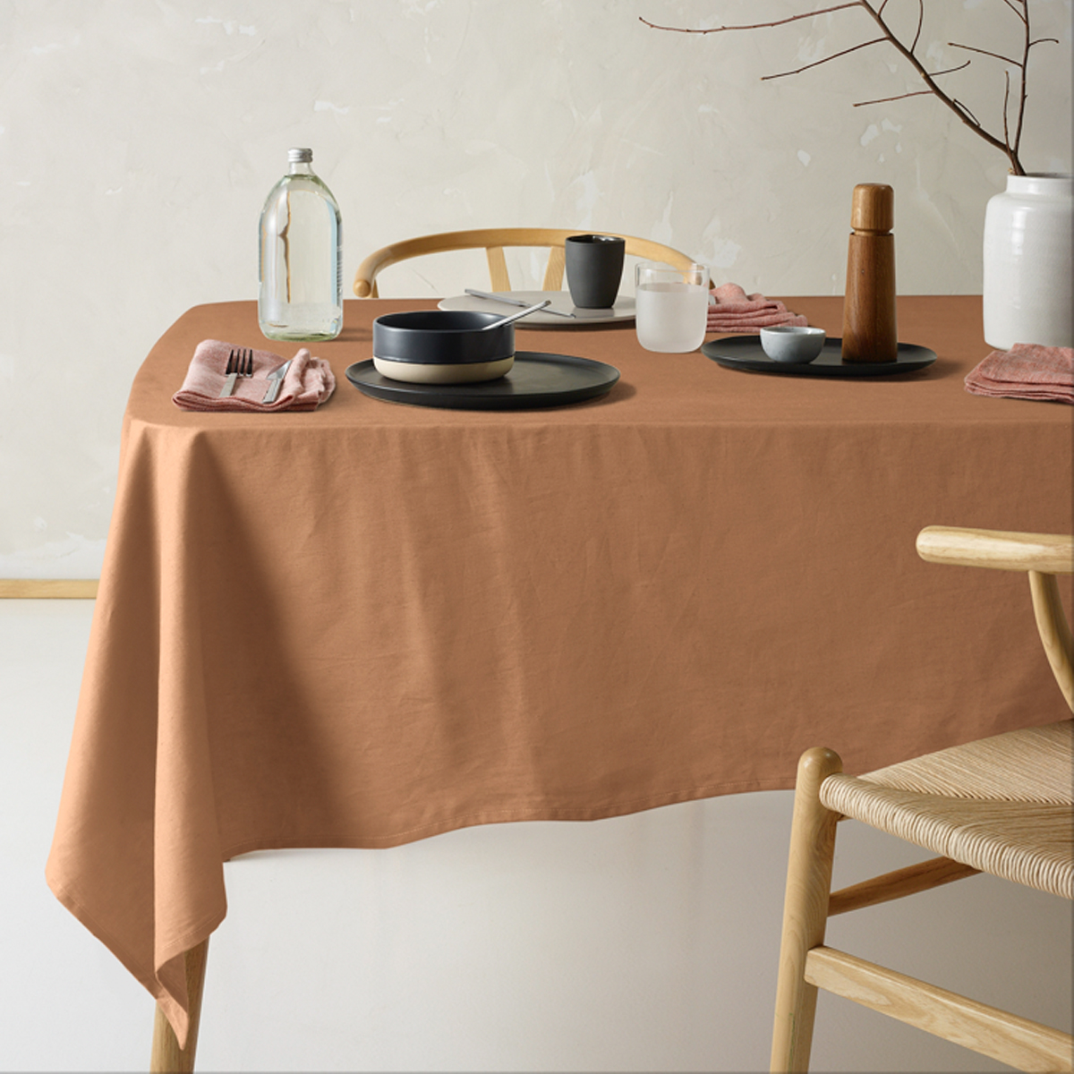 V442-HIN-TABLEC-HELMLINENC180CM-TERRA-RE-202776-00 Vintage Design Homewares Helm Terracotta Washed Linen Cotton Tablecloth 130cm x 180cm - Image 1