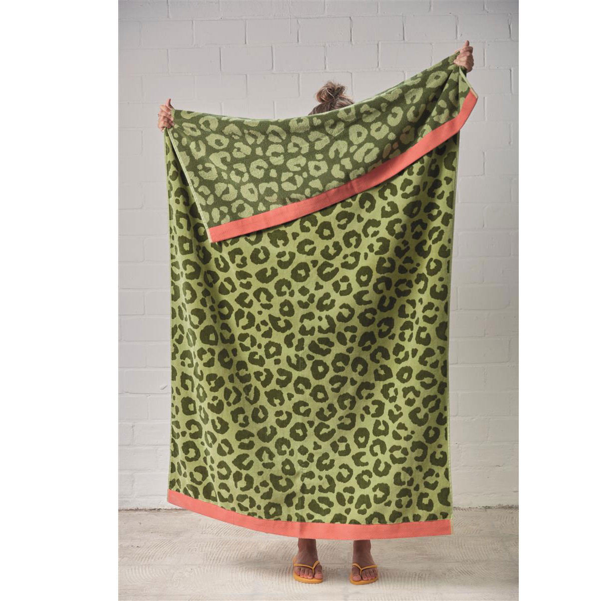 V442-HIN-TOWEL-WILDCAT-GREEN-RE-82795-00 Bedding House Wildcat Green Cotton Velour Beach Towel - Image 1