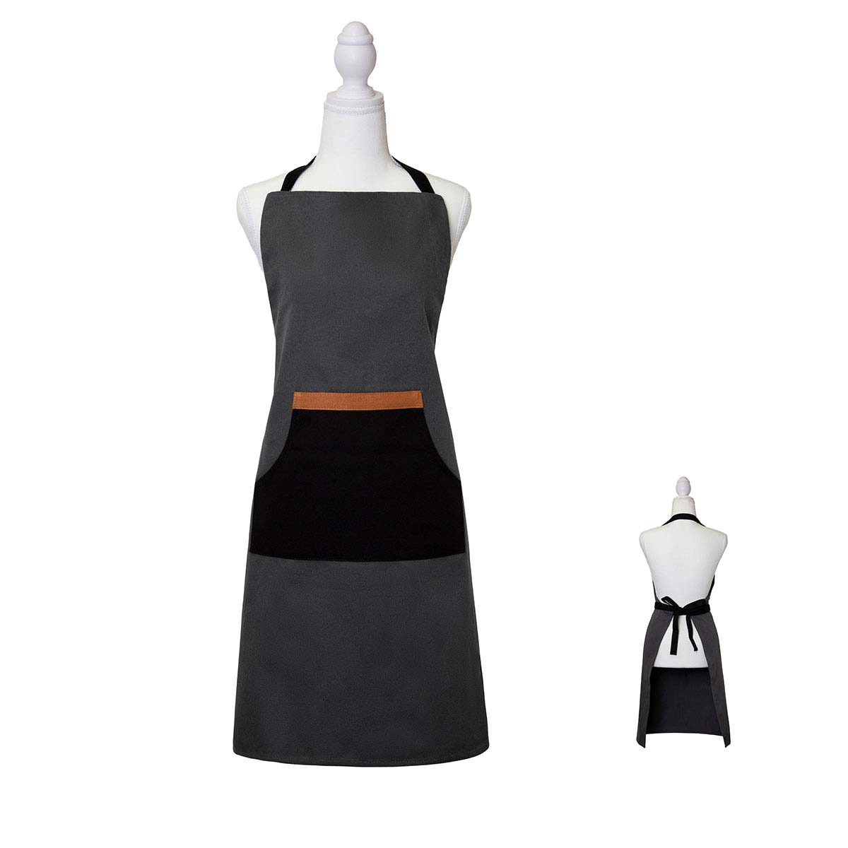V442-IDC-APRON-SELBY-CHARCOAL-SH-78305-00 J Elliot Home Selby Cotton Apron 83 x 68 cm Charcoal & Black - Image 1