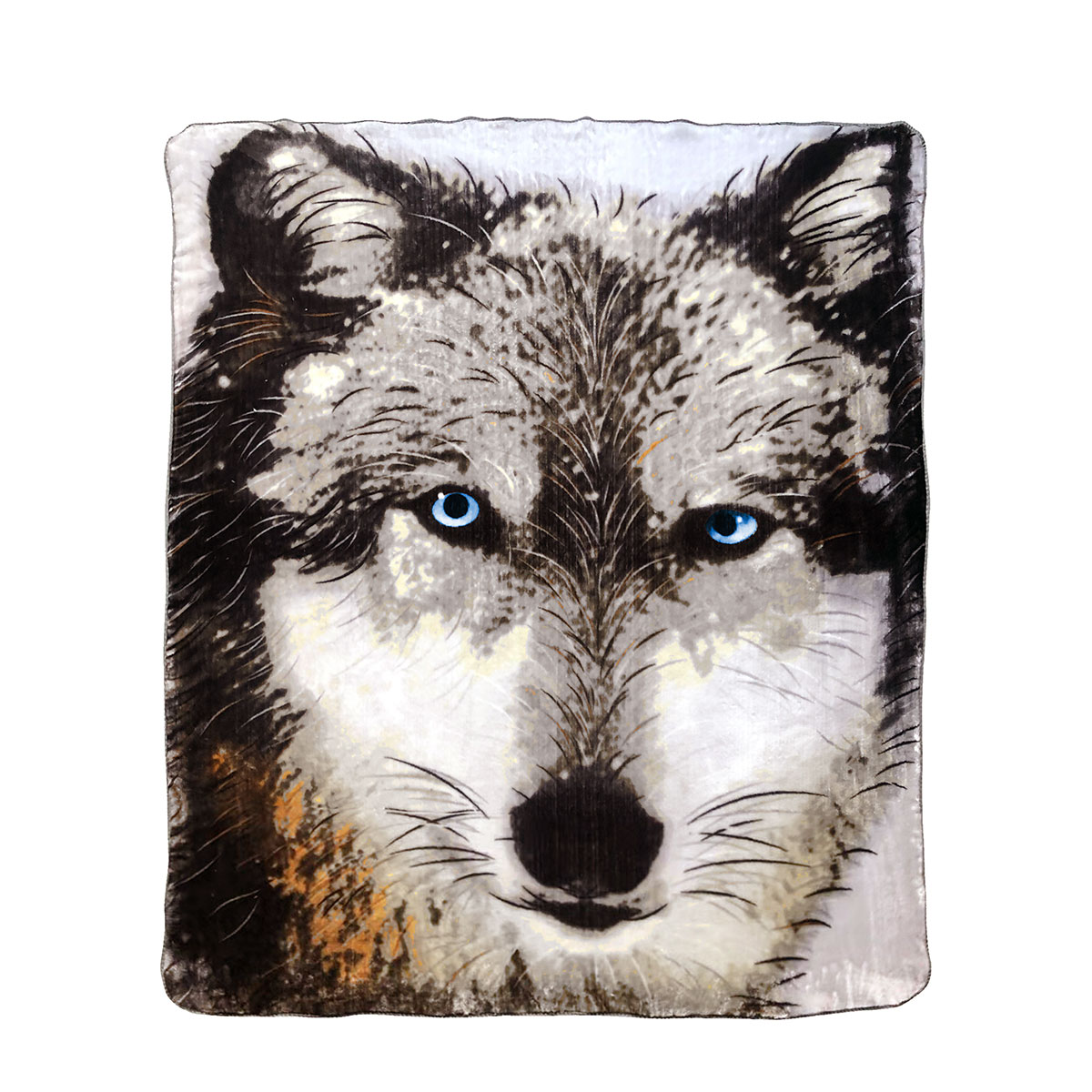 V442-IDC-BLANKET-WOLFPHOTO-GREY-QS-78458-00 J.Elliot Home 350gsm Wolf Photo Mink Blanket - Image 1