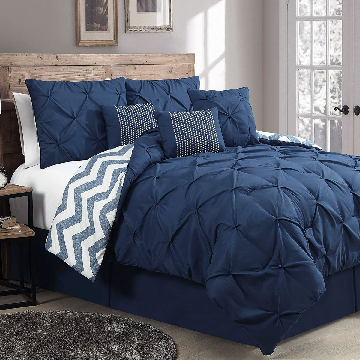 V442-IDC-COMFORTER-6PCELLA-NAVY-SB-204769-00 J Elliot Home 6 Pcs Ella Navy Comforter Set Single - Image 1