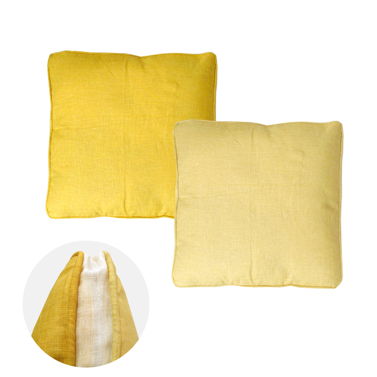 V442-IDC-CUSHION-2TONEGUSSETED-YELLOW-SQ-78418-00 2-Tone Yellow Gusseted Linen Texture Look Filled Cushion 45 x 45 x 6 cm - Image 1