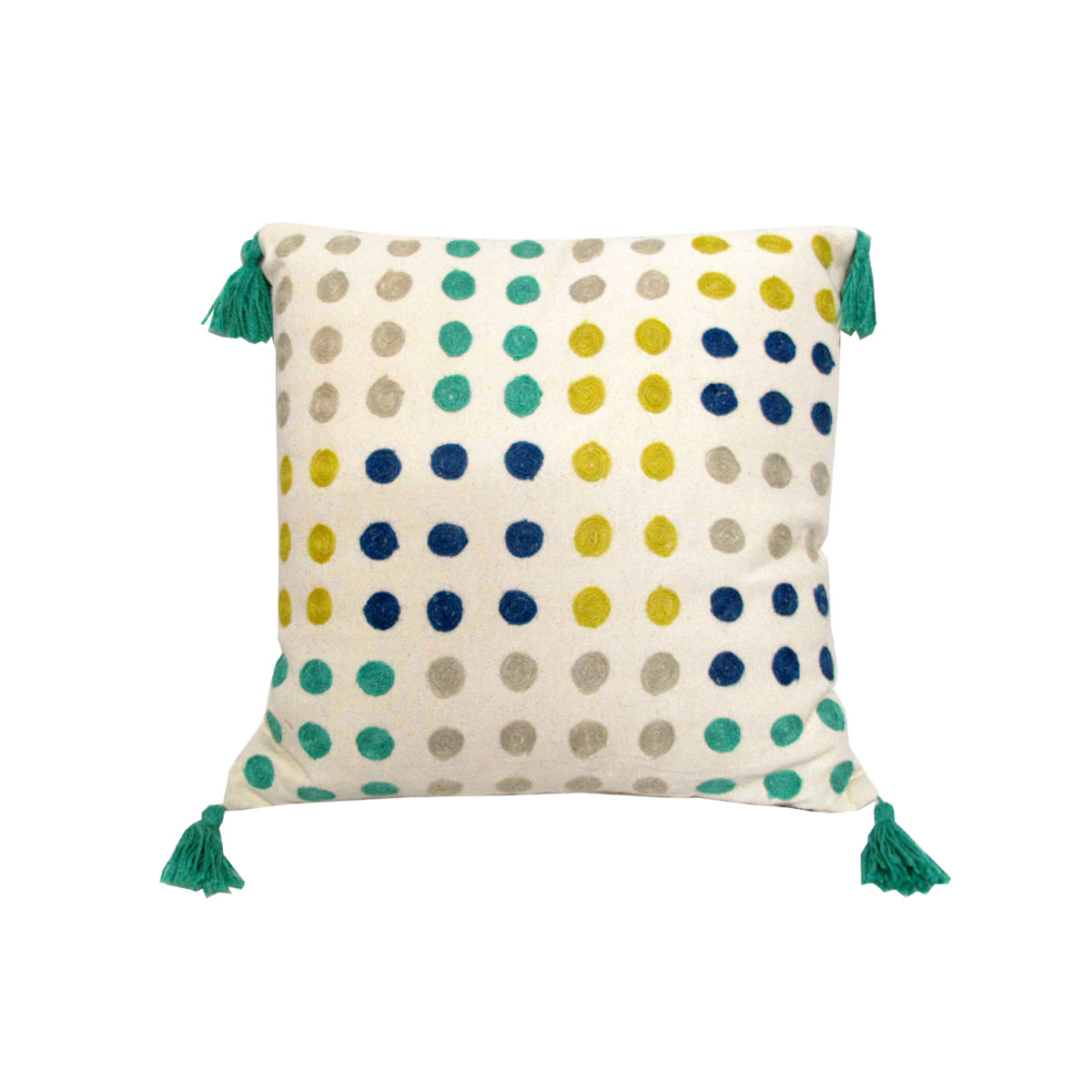 V442-IDC-CUSHION-POLKATASSEL-BLUE-SQ-78455-00 J.Elliot Home Polka Dots Tassel Blue Filled Cushion 43 x 43 cm - Image 1