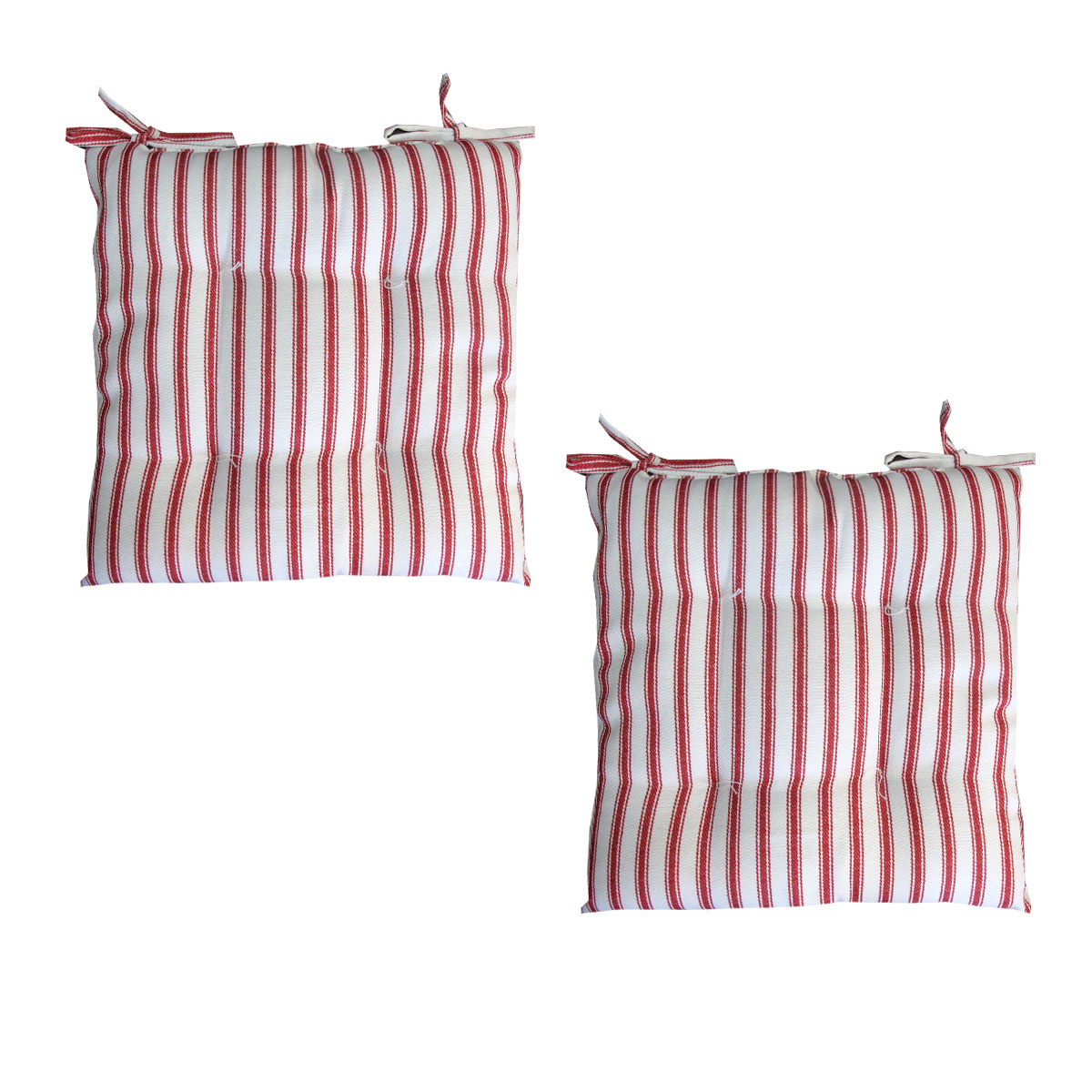 V442-IDC-CUSHION-POLYCHAIRPAD-WHITERED-SQ-78199-00 Set of 2 Outdoor Polyester Striped Chair Pads 40 x 40cm White Red - Image 1