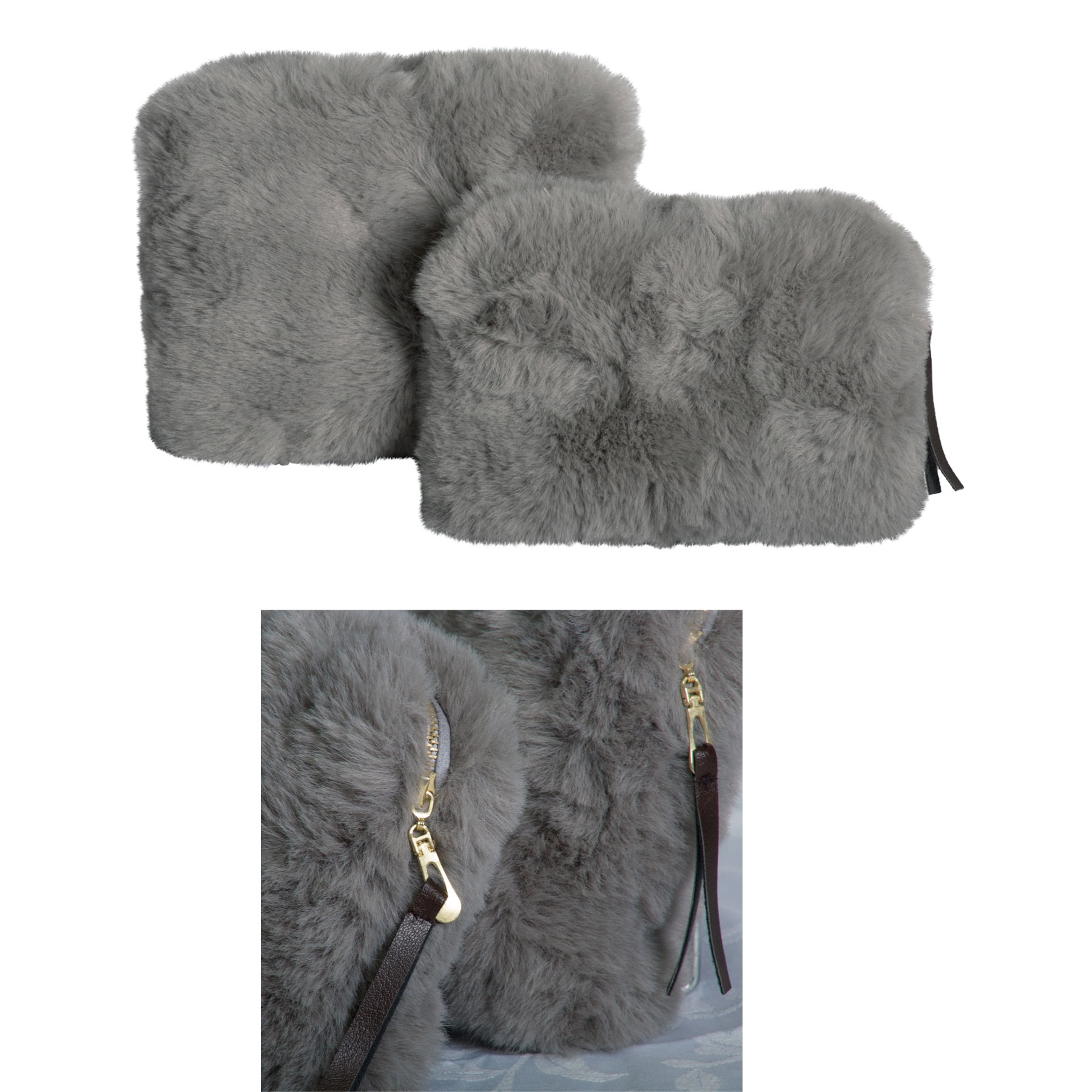 V442-IDC-MISC-DEMISETOF2-SILVERGREY-RE-78633-00 J.Elliot Home Demi Set of 2 Cosmetic Pouches Silver Grey - Image 1
