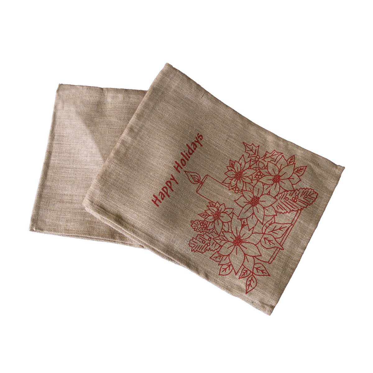 V442-IDC-TABLER-HAPPYHOLIDAYSCH-TAUPE-RE-78255-00 Christmas Jute Woven Taupe Table Runner 33 x 180cm Happy Holidays - Image 1