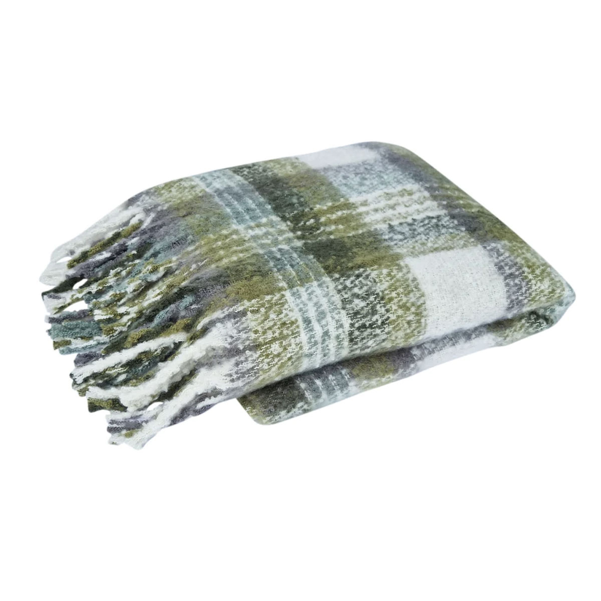 V442-IDC-THROW-AIDEN-OLIVE-RE-98576-00 J Elliot Home Aiden Olive Multi Faux Mohair Throw Rug with Fringe 130 x 160cm - Image 1