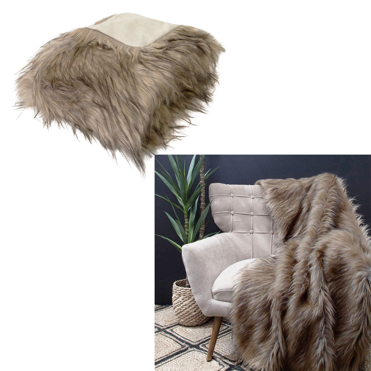 V442-IDC-THROW-ELK-TAUPE-RE-78282-00 J Elliot Home Elk Luxury Faux Fur Throw 130 x 160cm - Image 1