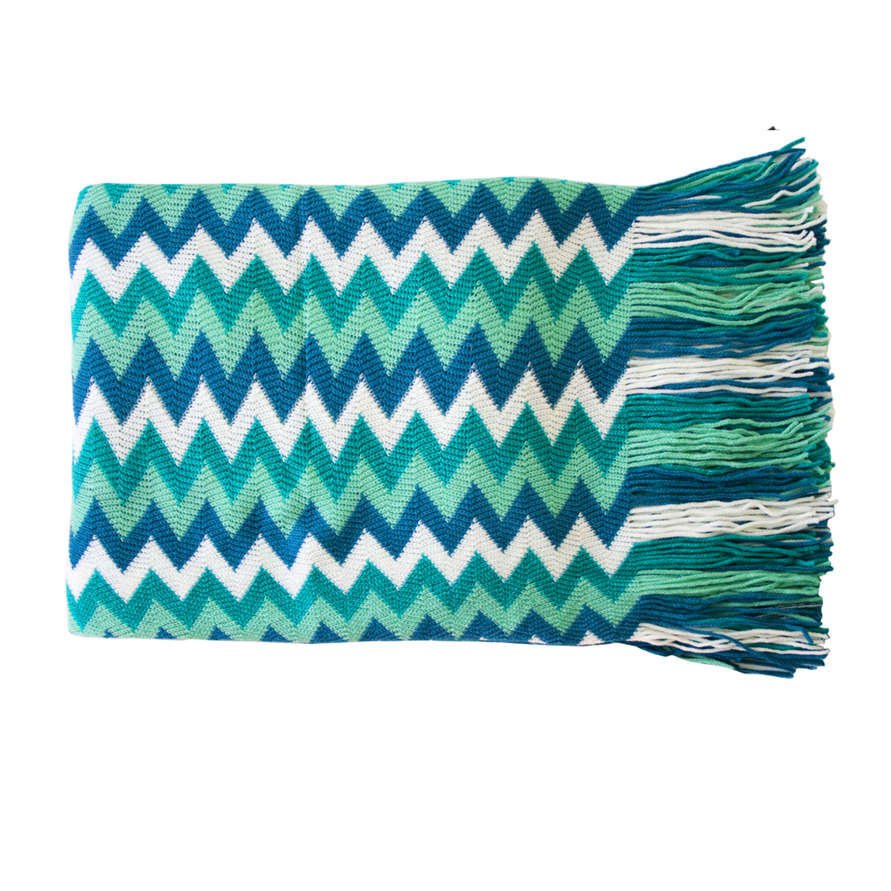 V442-IDC-THROW-KNITTED-BLUE-RE-78549-00 IDC Homewares Chevron Knitted Throw Blue Multi - Image 1