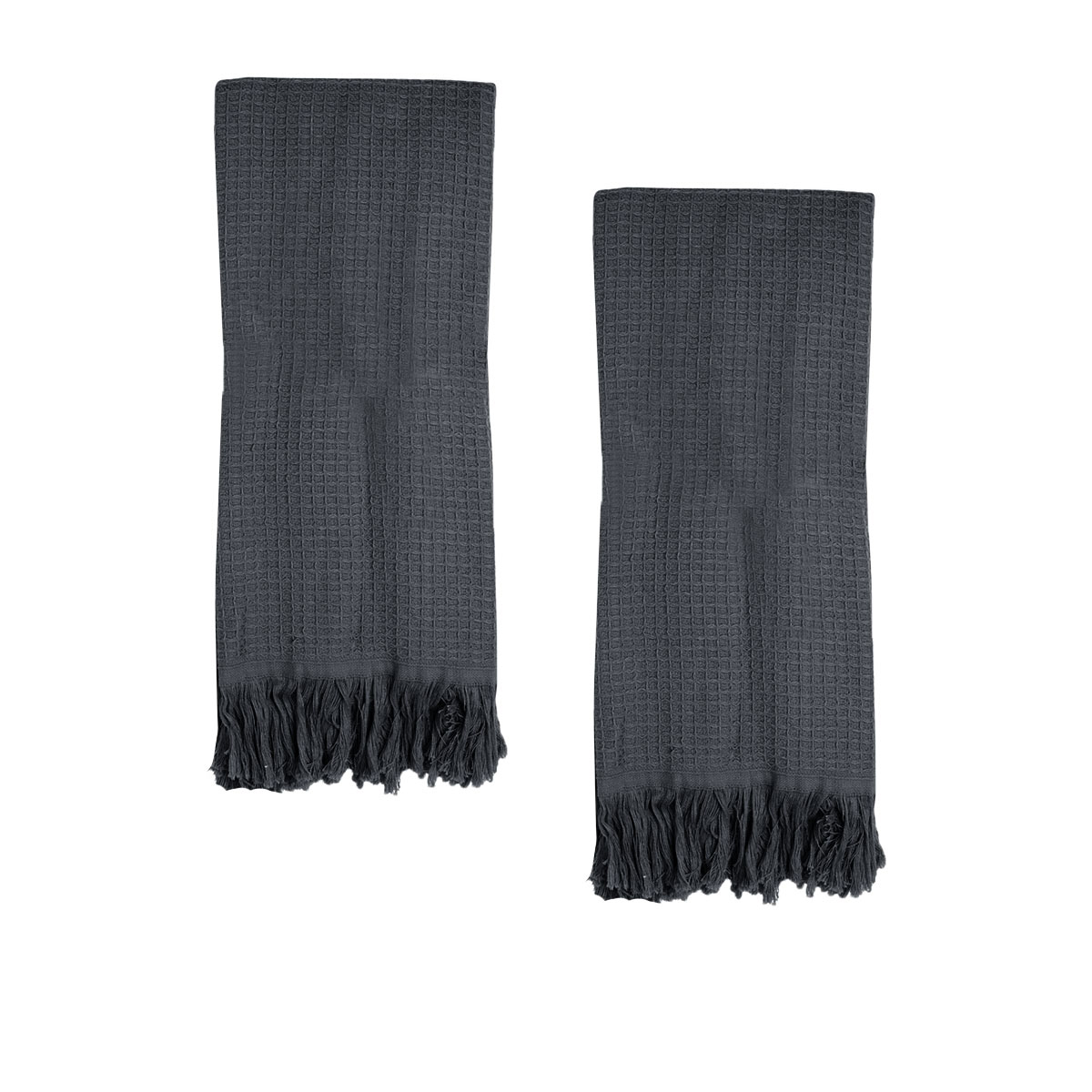 V442-IDC-TOWEL-CAMILAHAND-COAL-RE-78210-00 J Elliot Home 400GSM Camila Set of 2 Cotton Waffle Hand Towels 45 x 65 cm Coal - Image 1