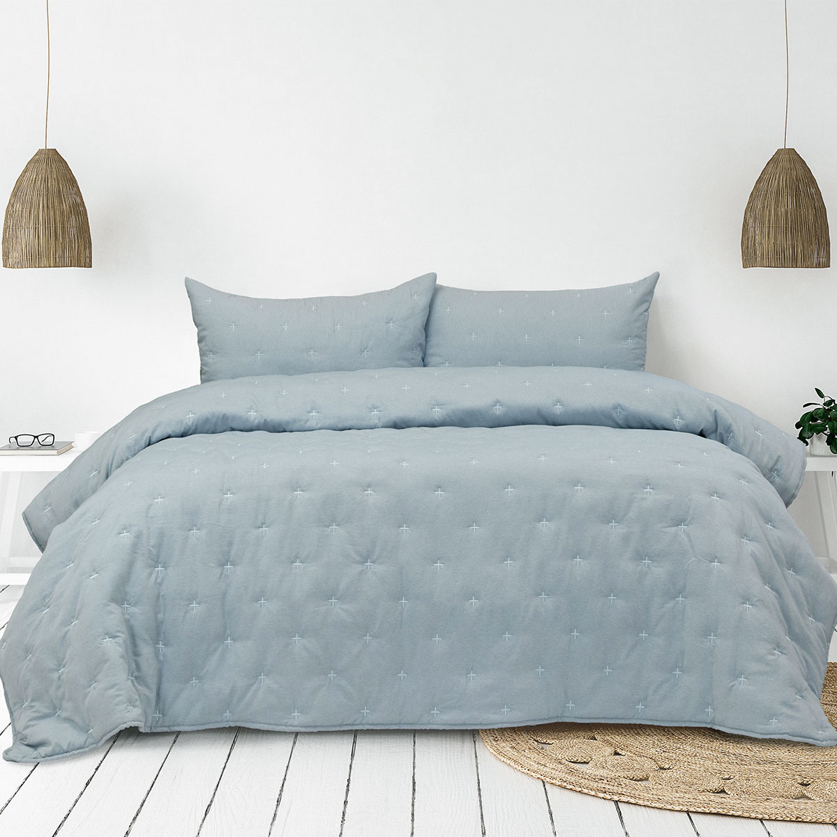 V442-INT-COMFORTER-3PCSSALADIN-CHAMBRAY-QS-185258-00 Ardor Saladin Chambray 3 Pcs Embroidered Comforter Set Queen/King - Image 1
