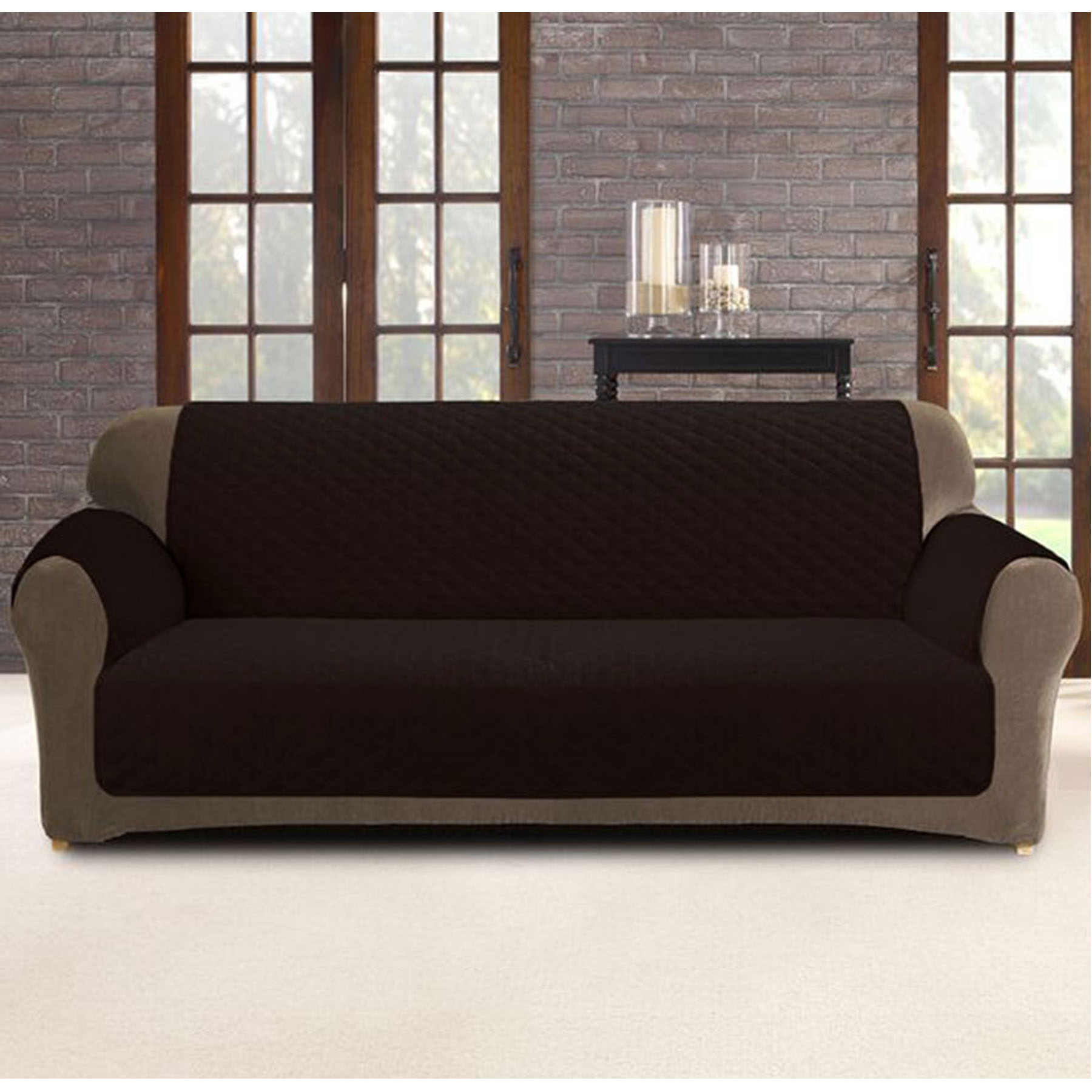 V442-INT-COUCHC-PROTECTOR-2SEATER-CHOCOLATE-141477-00 Custom Fit Sofa Cover Protector Two Seater Coffee (Chocolate) - Image 1
