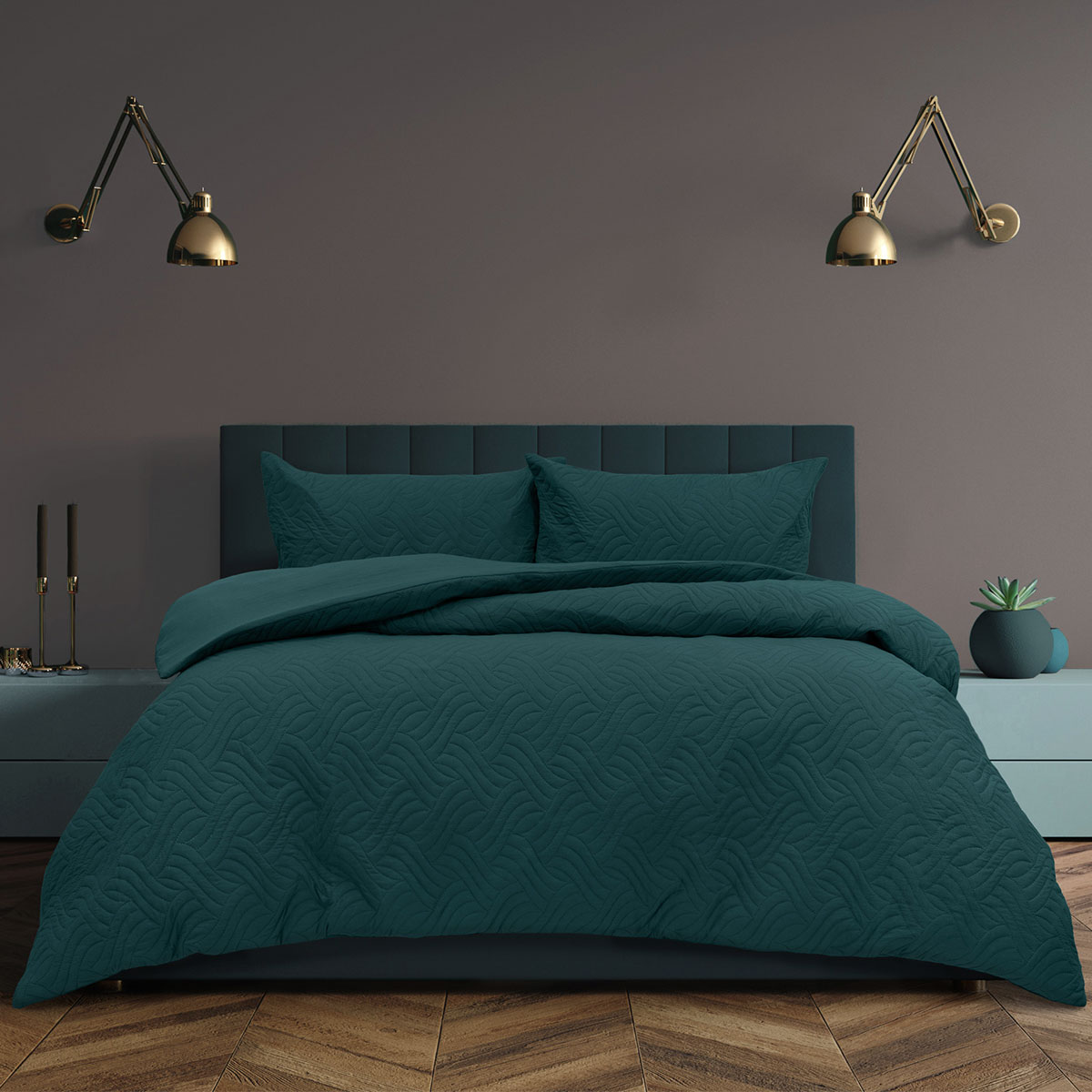 V442-INT-QUILTCS-ASHER-DEEPTEAL-QS-202506041130-00 Ardor Asher Deep Teal Embossed Vintage Washed Quilt Cover Set Queen - Image 1