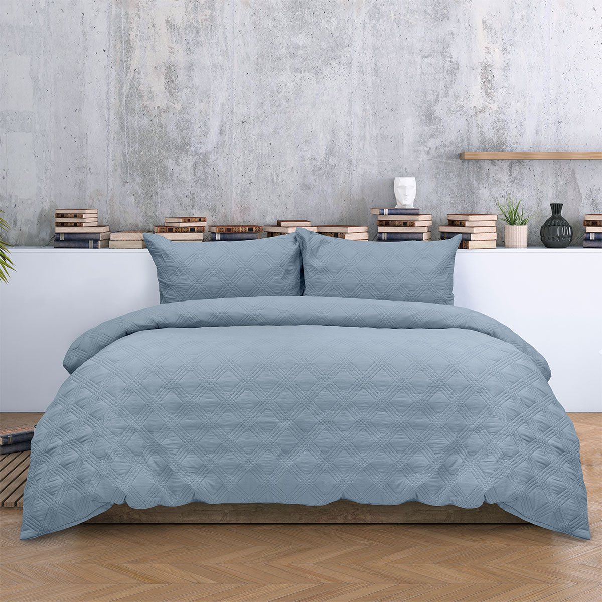 V442-INT-QUILTCS-CARTER-MINERALBLUE-QS-202507031603-00 Ardor Carter Mineral Blue Embossed Vintage Washed Geometric Quilt Cover Set Queen - Image 1