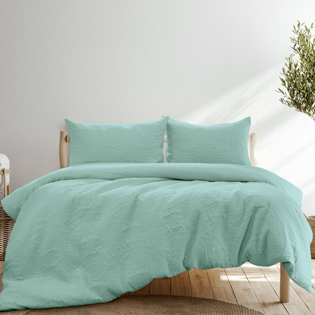 V442-INT-QUILTCS-EDDISON-BLUESTONE-QS-141894-00 Ardor Eddison Bluestone Light Quilted Embossed Quilt Cover Set Queen - Image 1