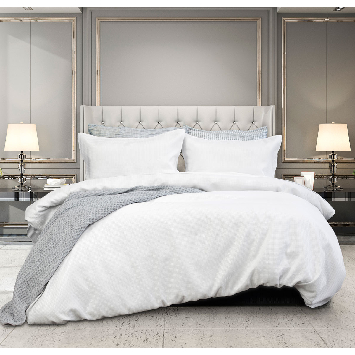 V442-INT-QUILTCS-FLORENCE-WHITE-KI-141395-00 Ardor Florence Waffle White Quilt Cover Set King - Image 1