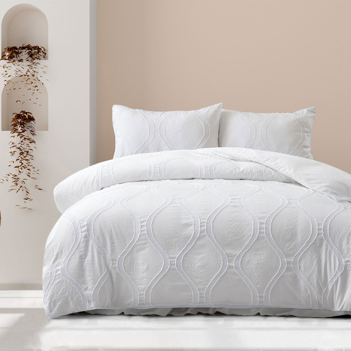 V442-INT-QUILTCS-LUCYTUFTED-WHITE-QS-185260-00 Ardor Lucy White Tufted Detail Quilt Cover Set Queen - Image 1