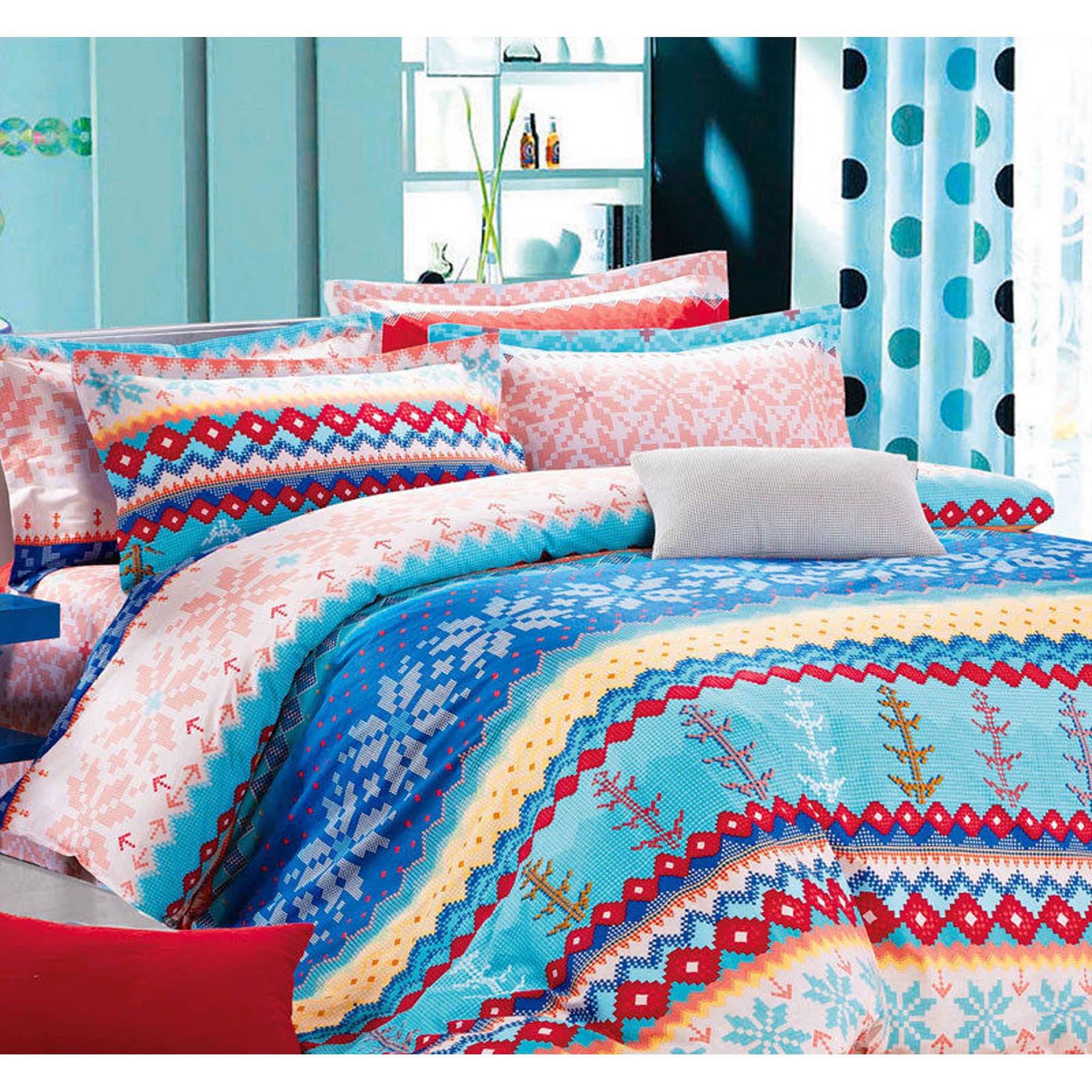 V442-INT-QUILTCS-NORSKA-MULTI-KI-143791-00 Ardor 250tc Cotton Sateen Reversible Norska Quilt Cover Set KING - Image 1