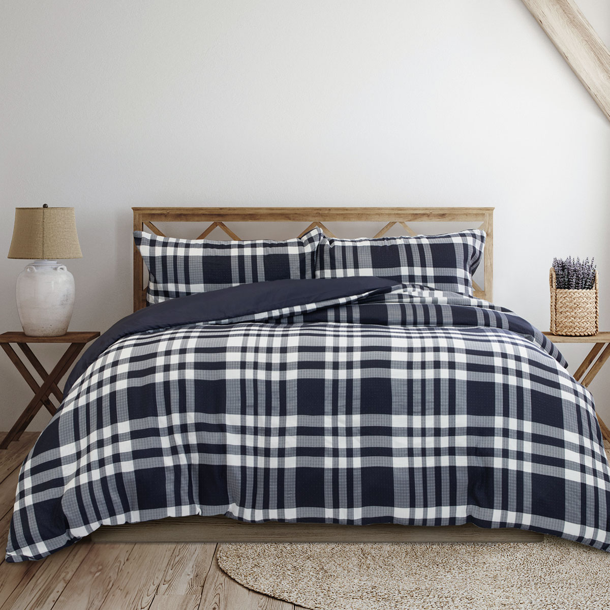 V442-INT-QUILTCS-RONAN-NAVY-KI-202507031623-00 Ardor Ronan Navy Plaid Jacquard Quilt Cover Set King - Image 1