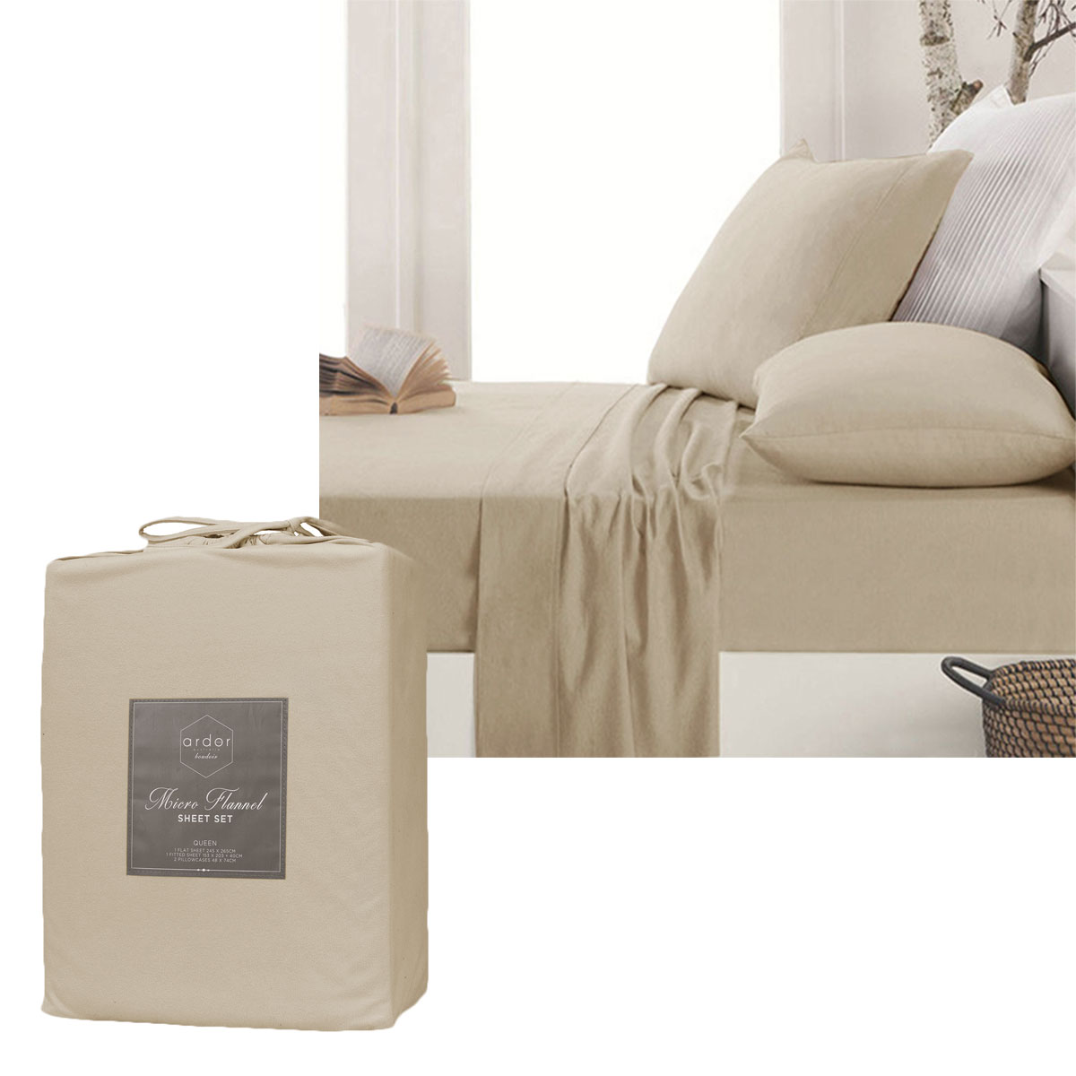 V442-INT-SHEETS-ARDORMICROFLANNEL-LATTE-KI-141456-00 Ardor Micro Flannel Sheet Set Latte King - Image 1