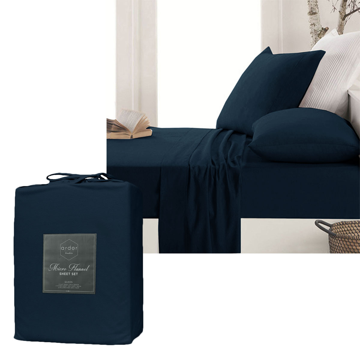 V442-INT-SHEETS-ARDORMICROFLANNEL-NAVY-SK-141444-00 Ardor Micro Flannel Sheet Set Navy Mega King - Image 1